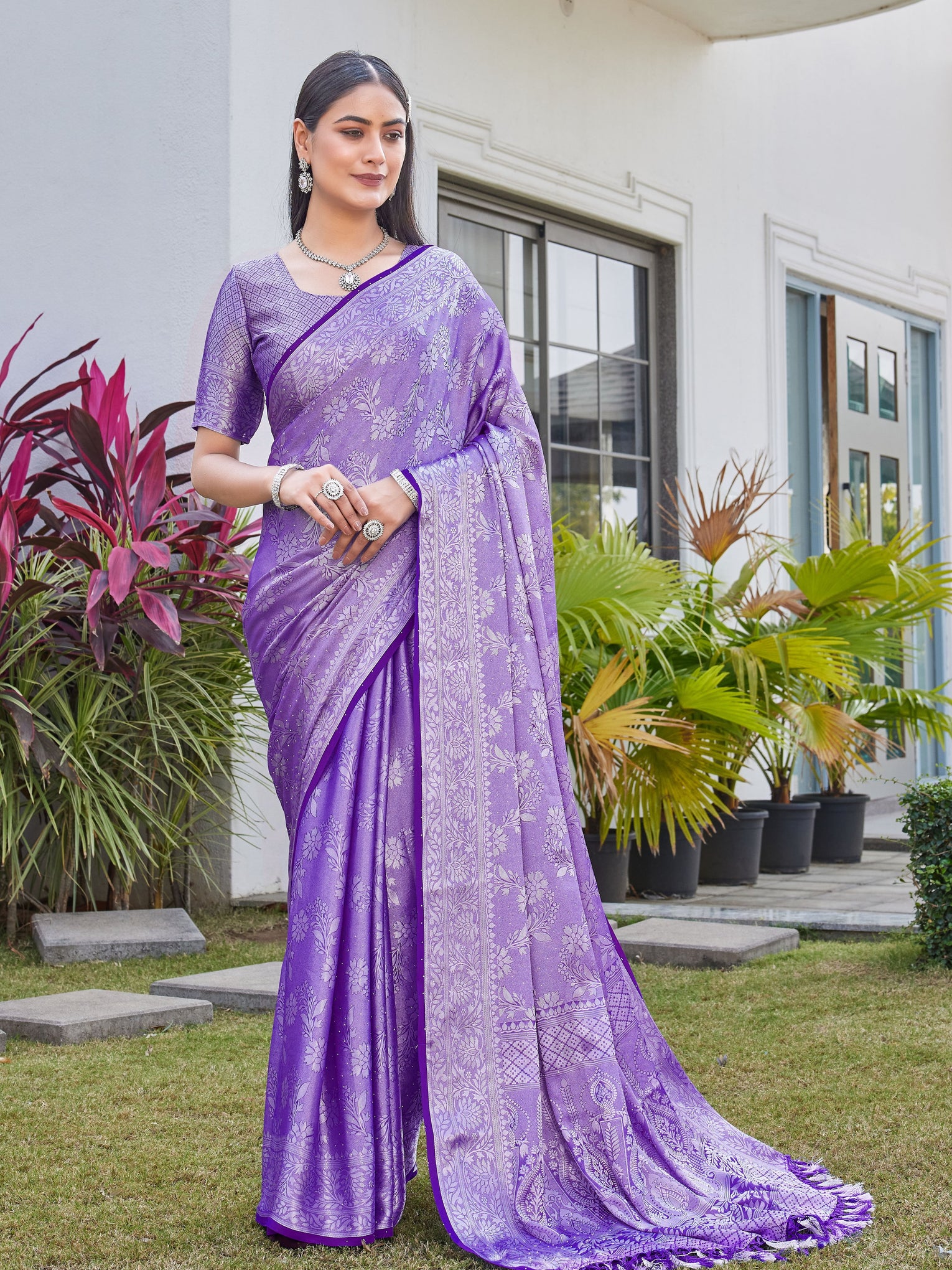 Lavender Purple Georgette Saree RITU - View 2