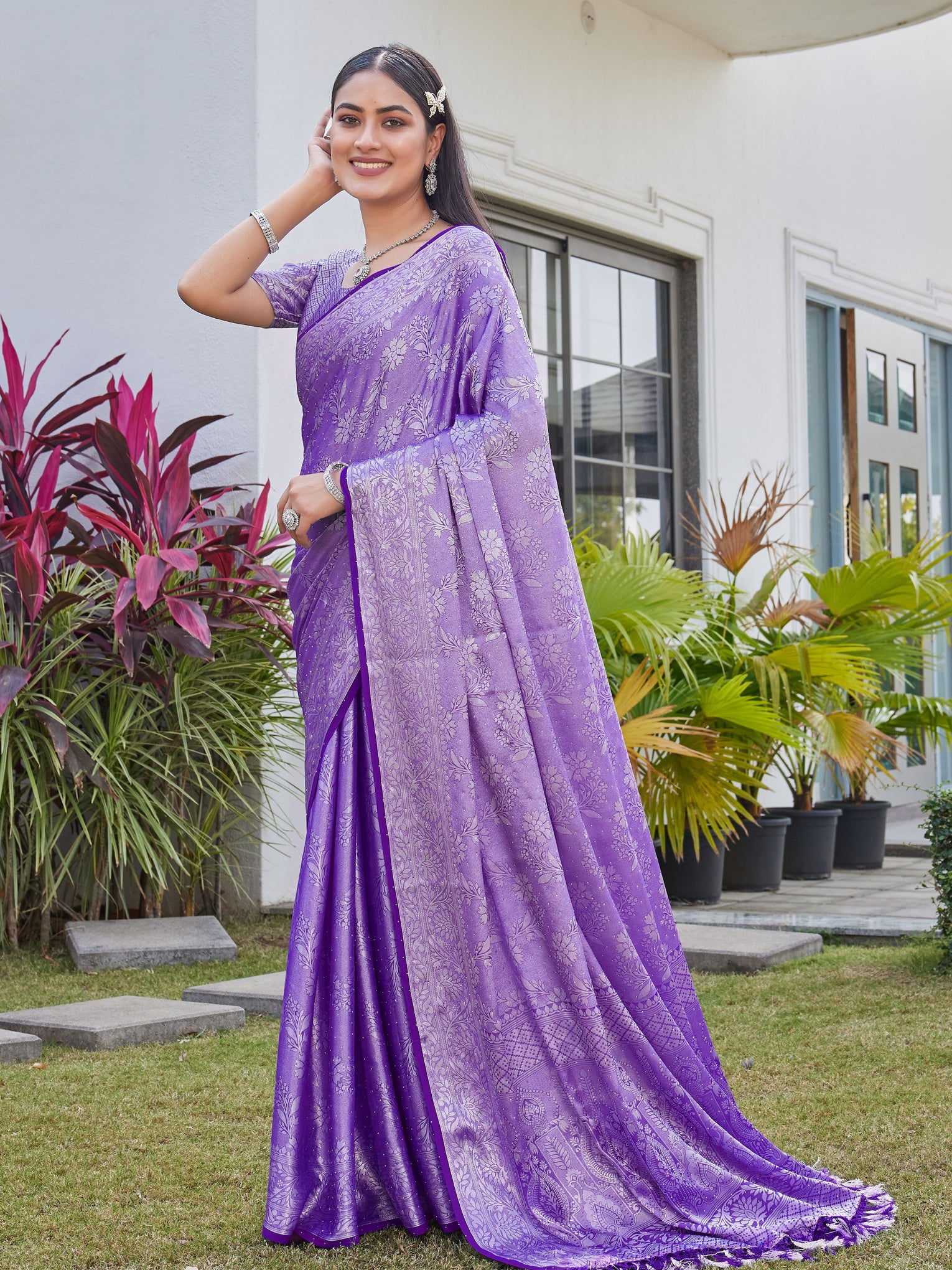 Lavender Purple Georgette Saree RITU - View 3