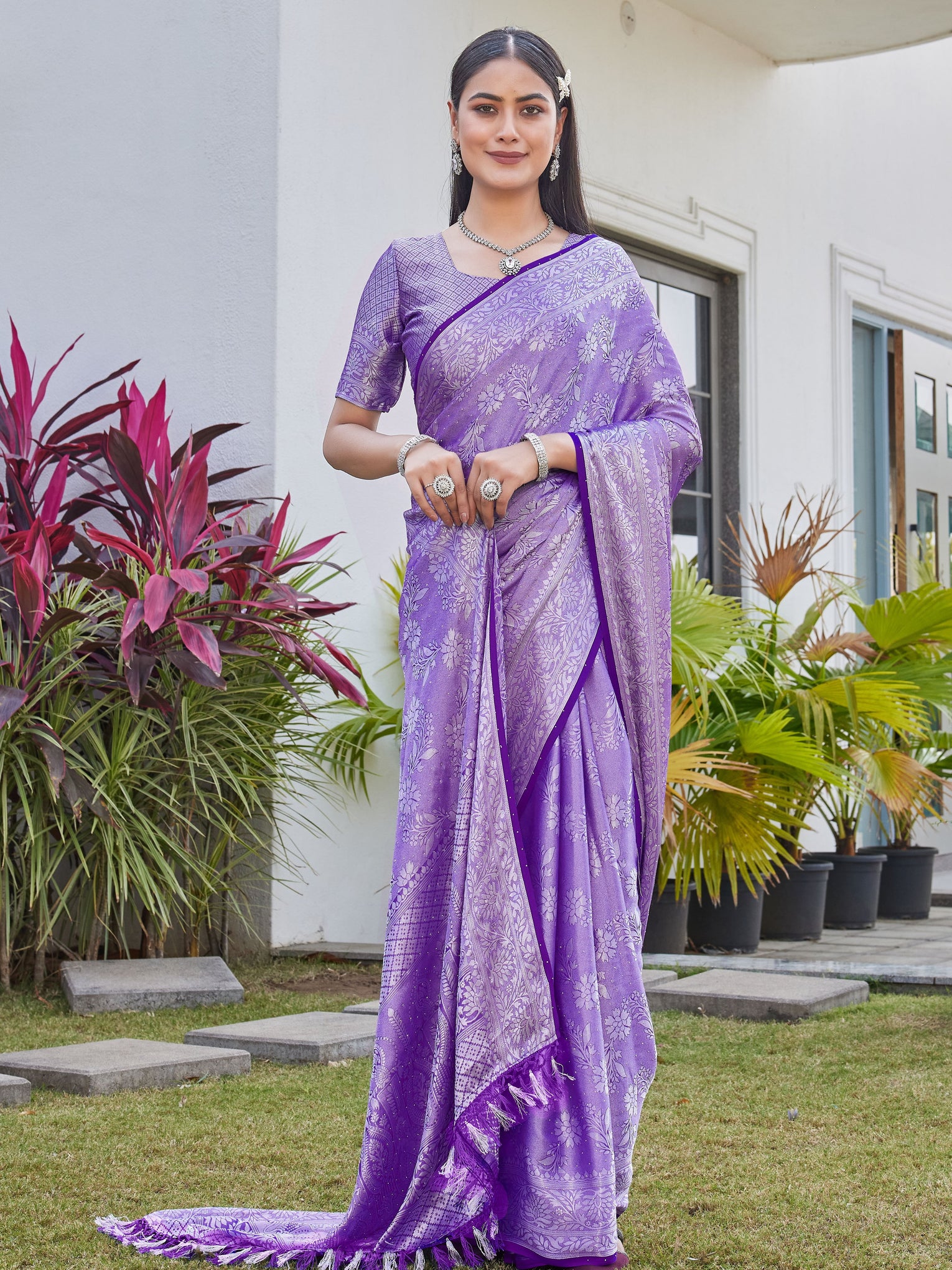 Lavender Purple Georgette Saree RITU - View 5