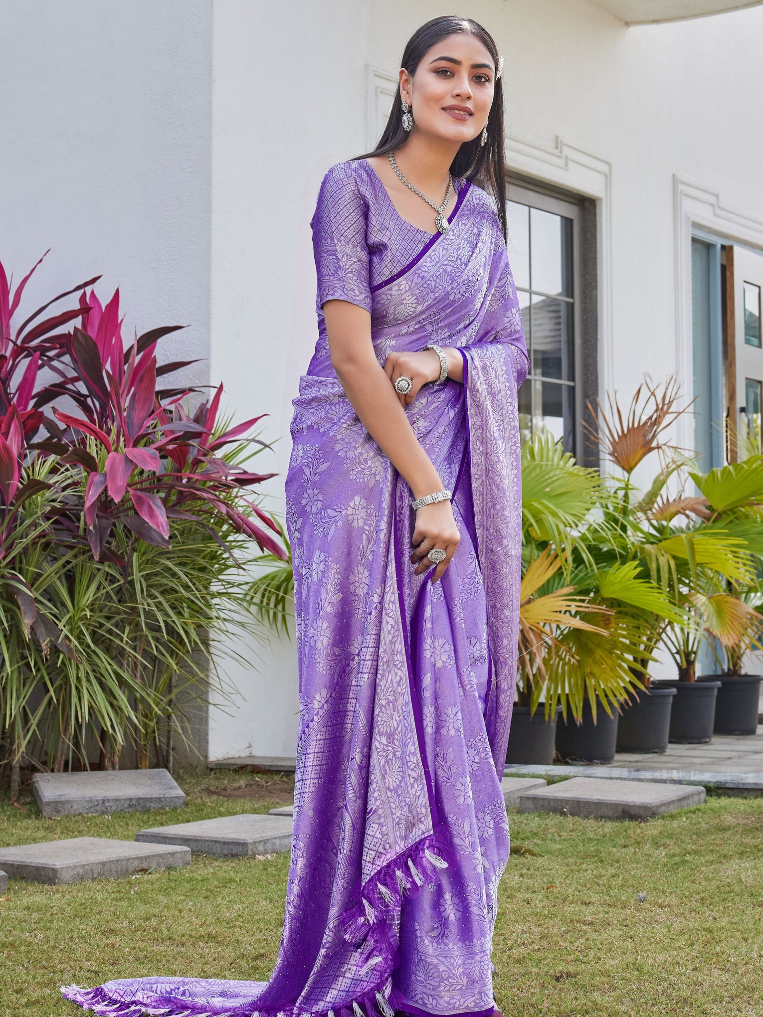Lavender Purple Georgette Saree RITU - View 6