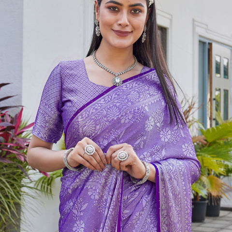 Lavender Purple Georgette Saree RITU - View 7