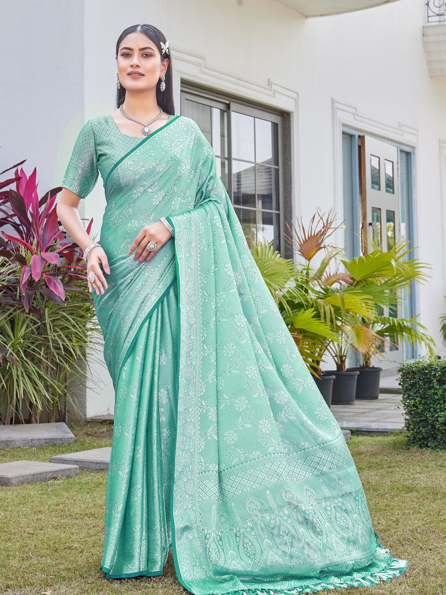 Mint Green Georgette Saree RITU - View 1