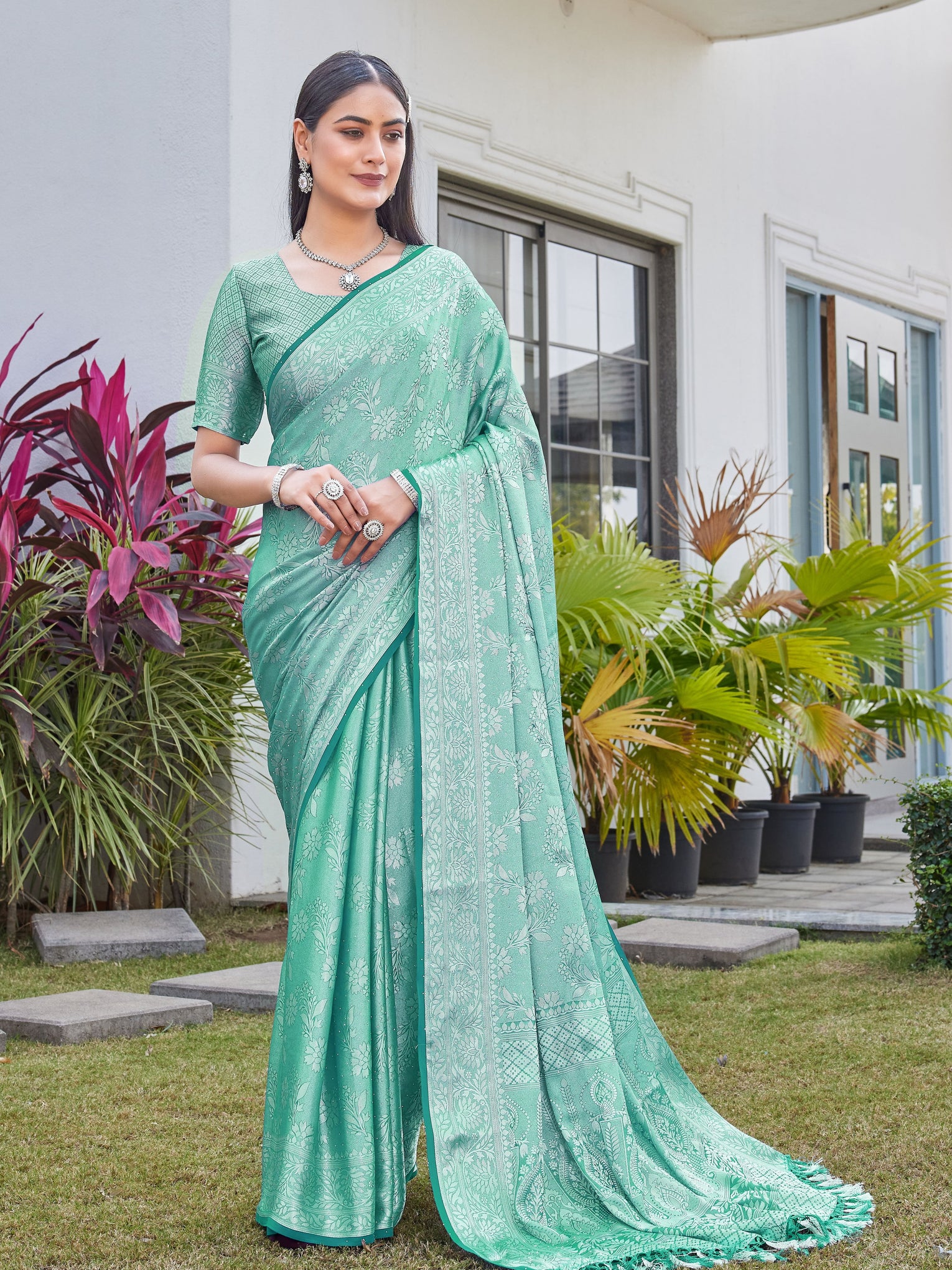 Mint Green Georgette Saree RITU - View 2