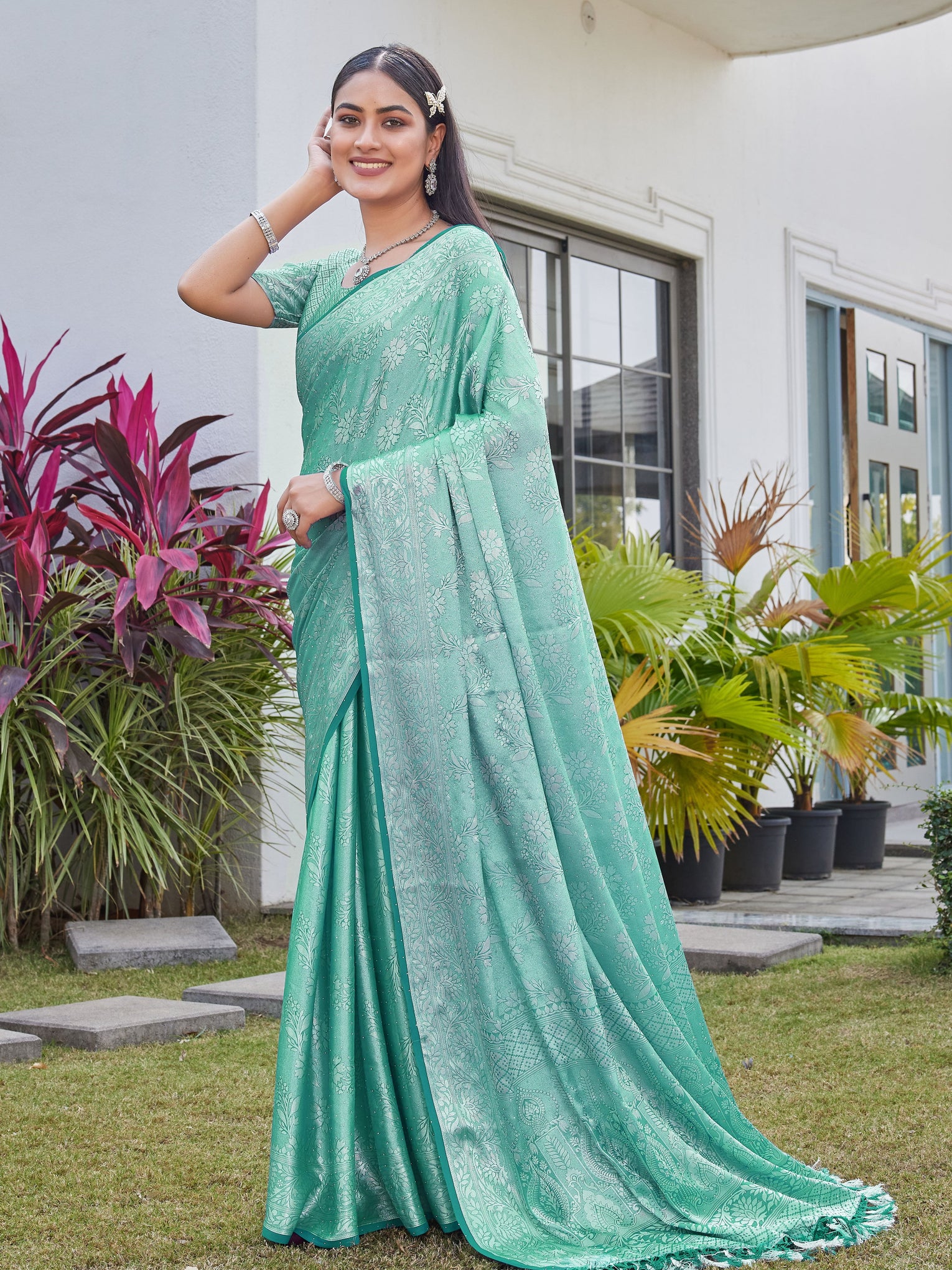 Mint Green Georgette Saree RITU - View 3