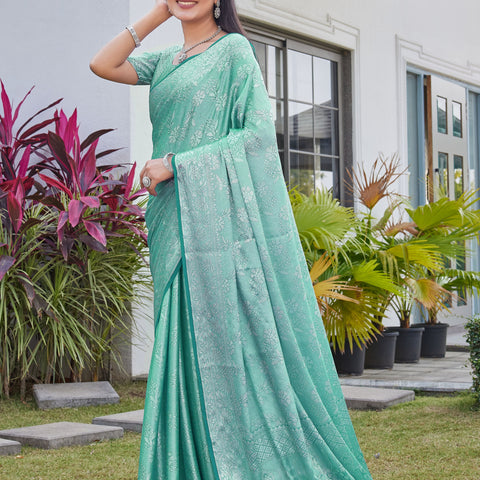 Mint Green Georgette Saree RITU - View 3