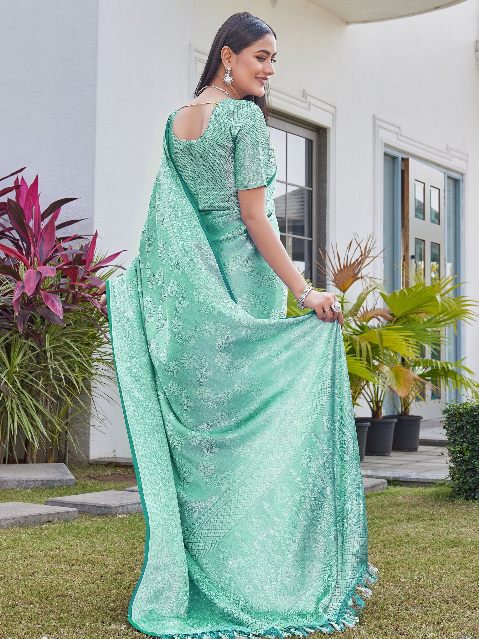 Mint Green Georgette Saree RITU - View 4