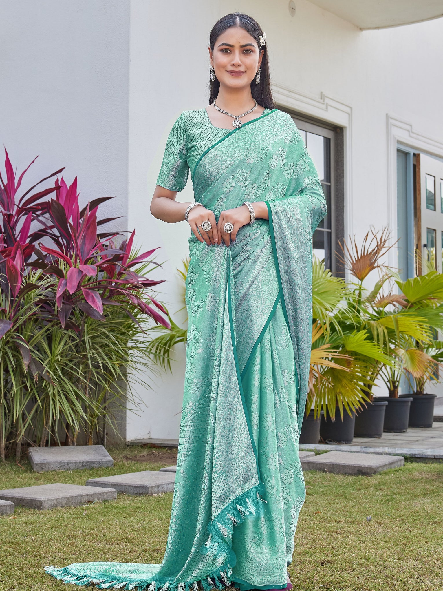 Mint Green Georgette Saree RITU - View 5