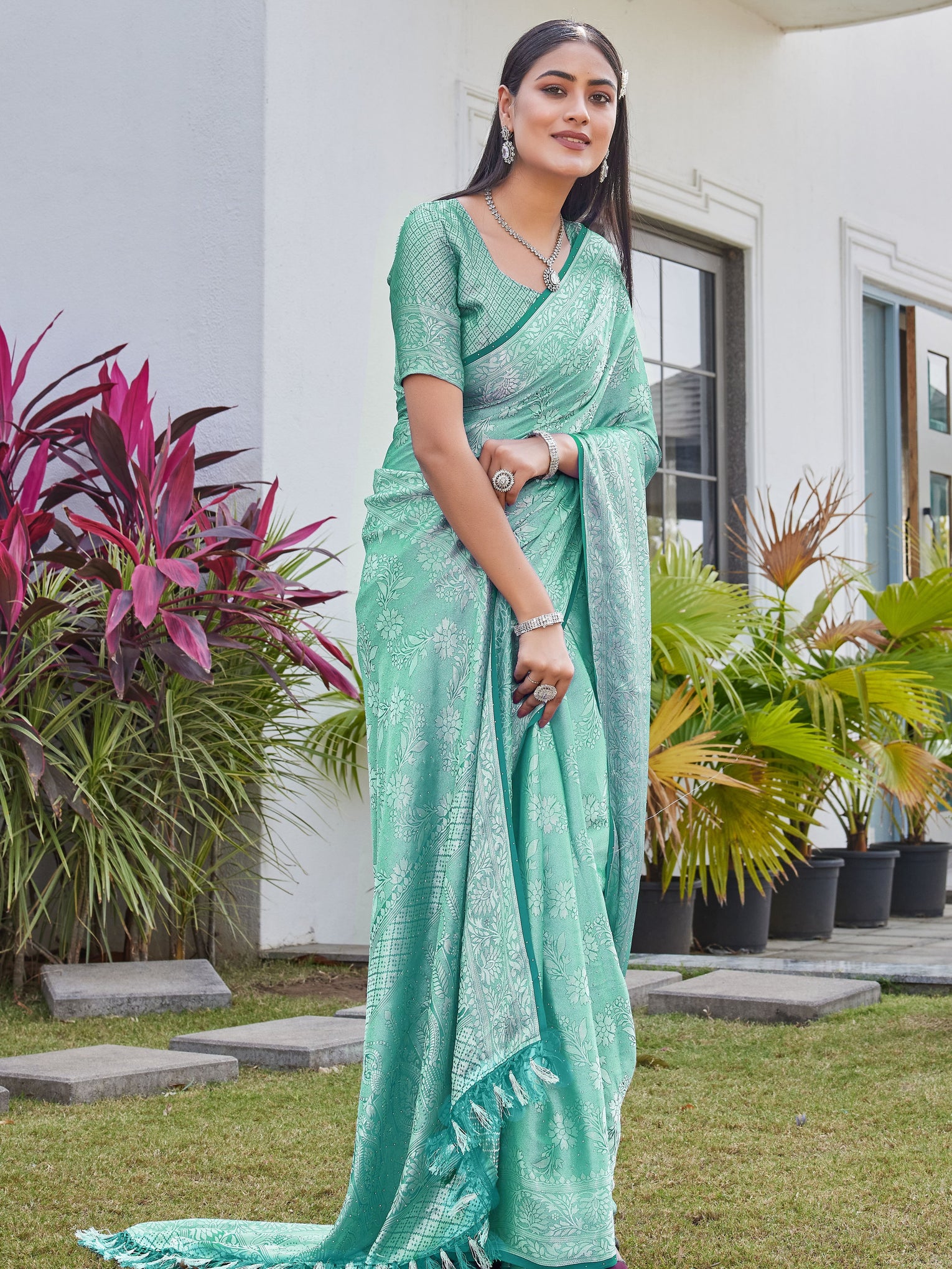 Mint Green Georgette Saree RITU - View 6