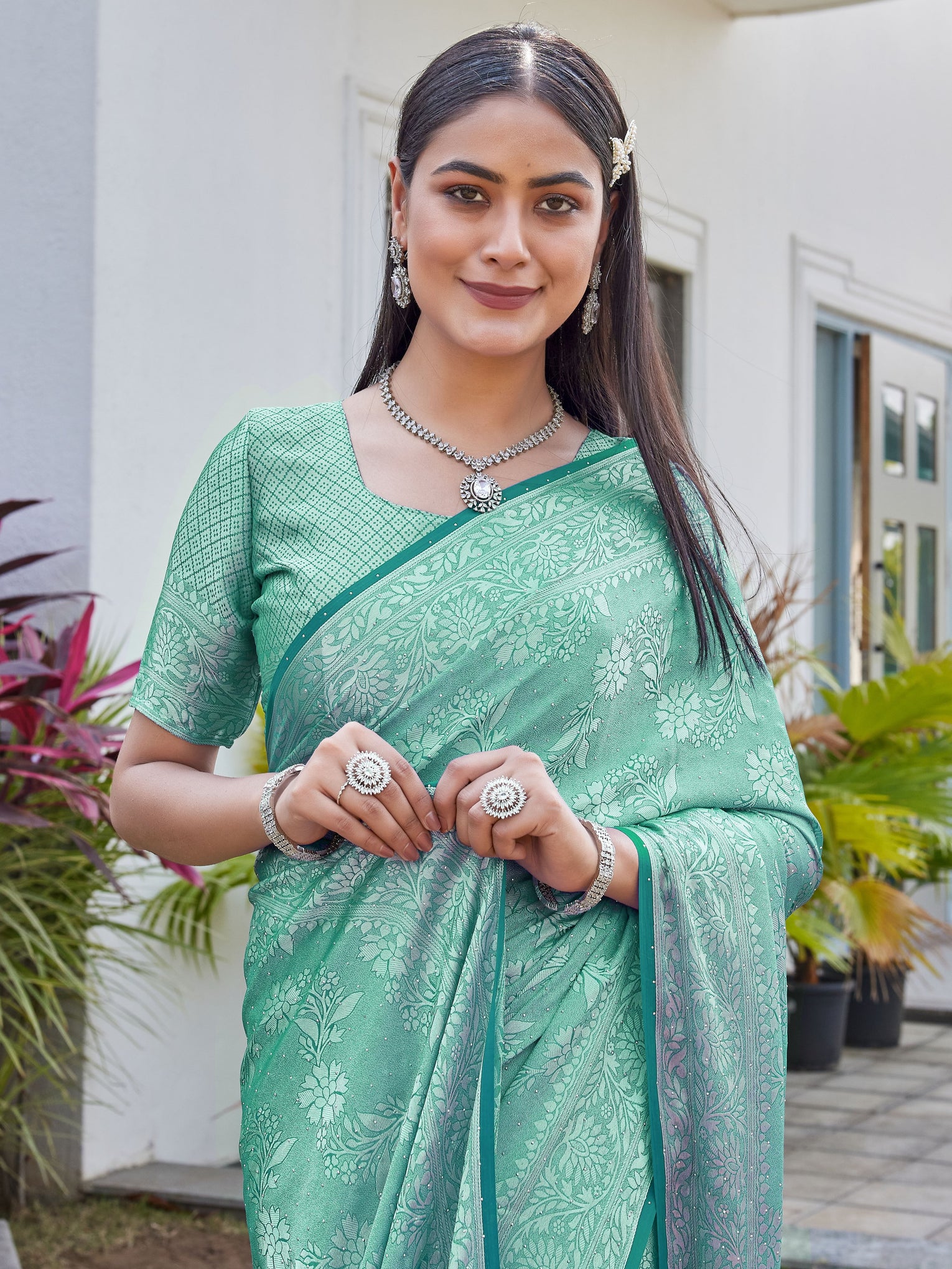 Mint Green Georgette Saree RITU - View 7