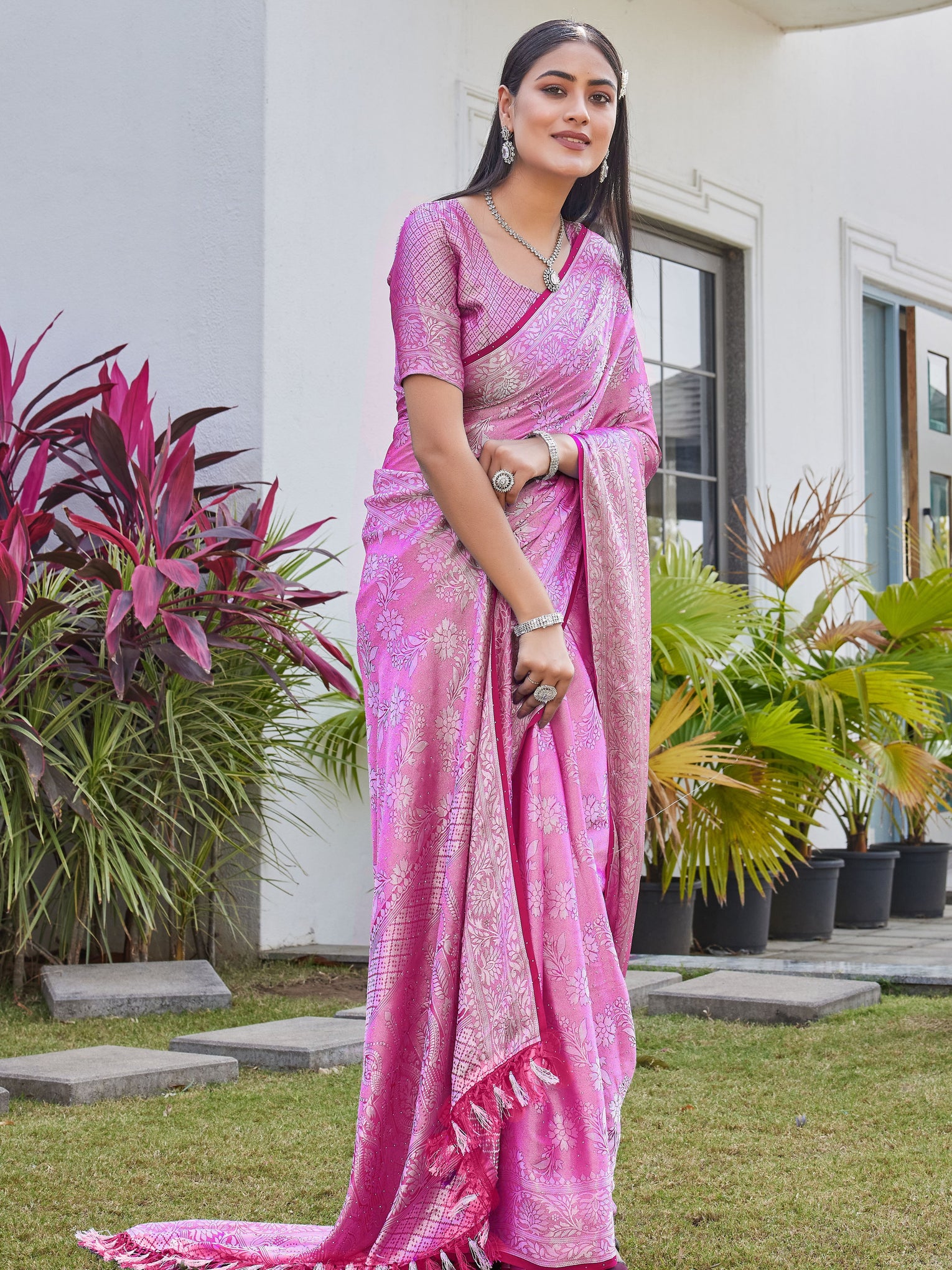 Rani Pink Georgette Saree RITU - View 1