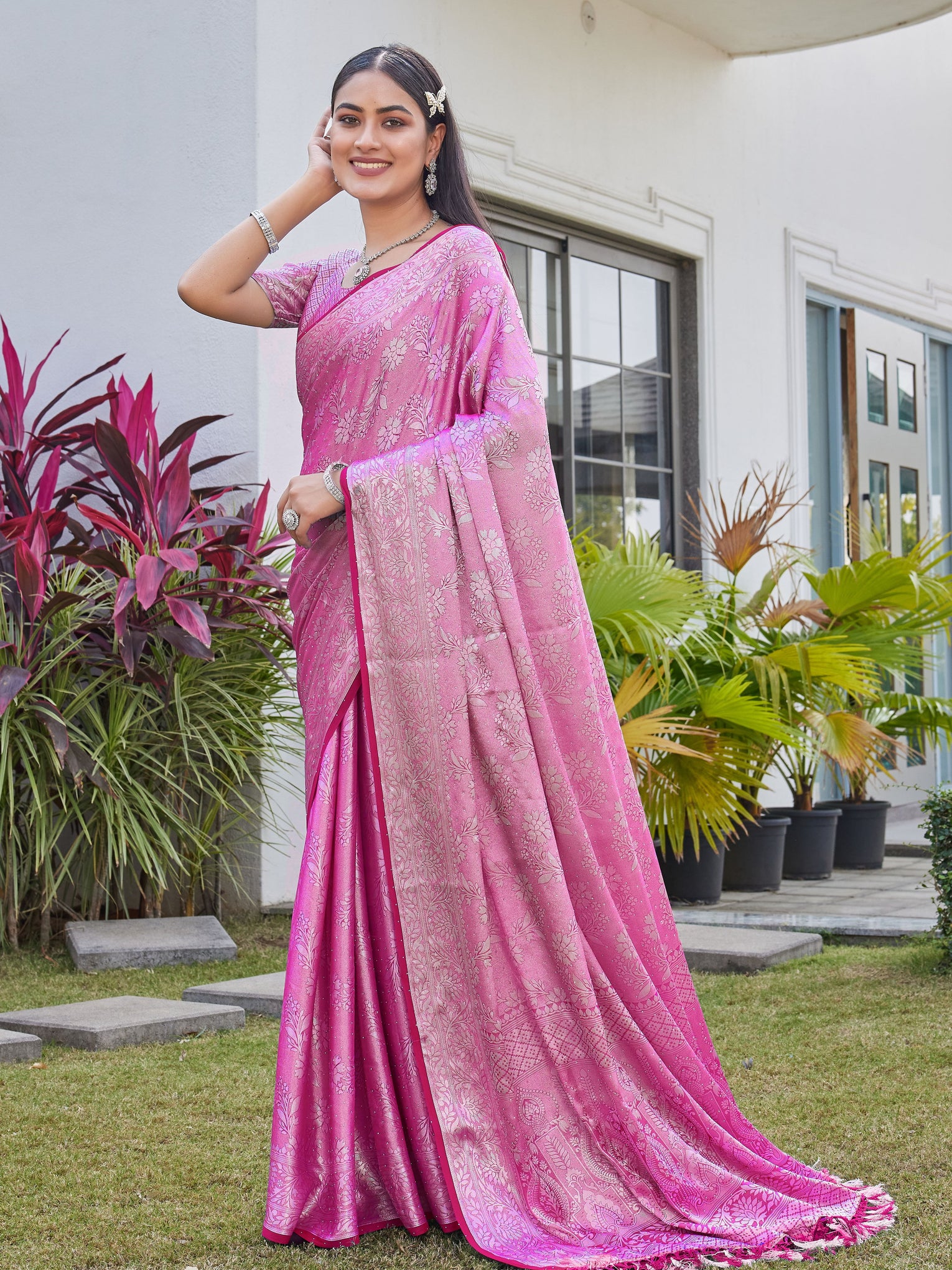 Rani Pink Georgette Saree RITU - View 4