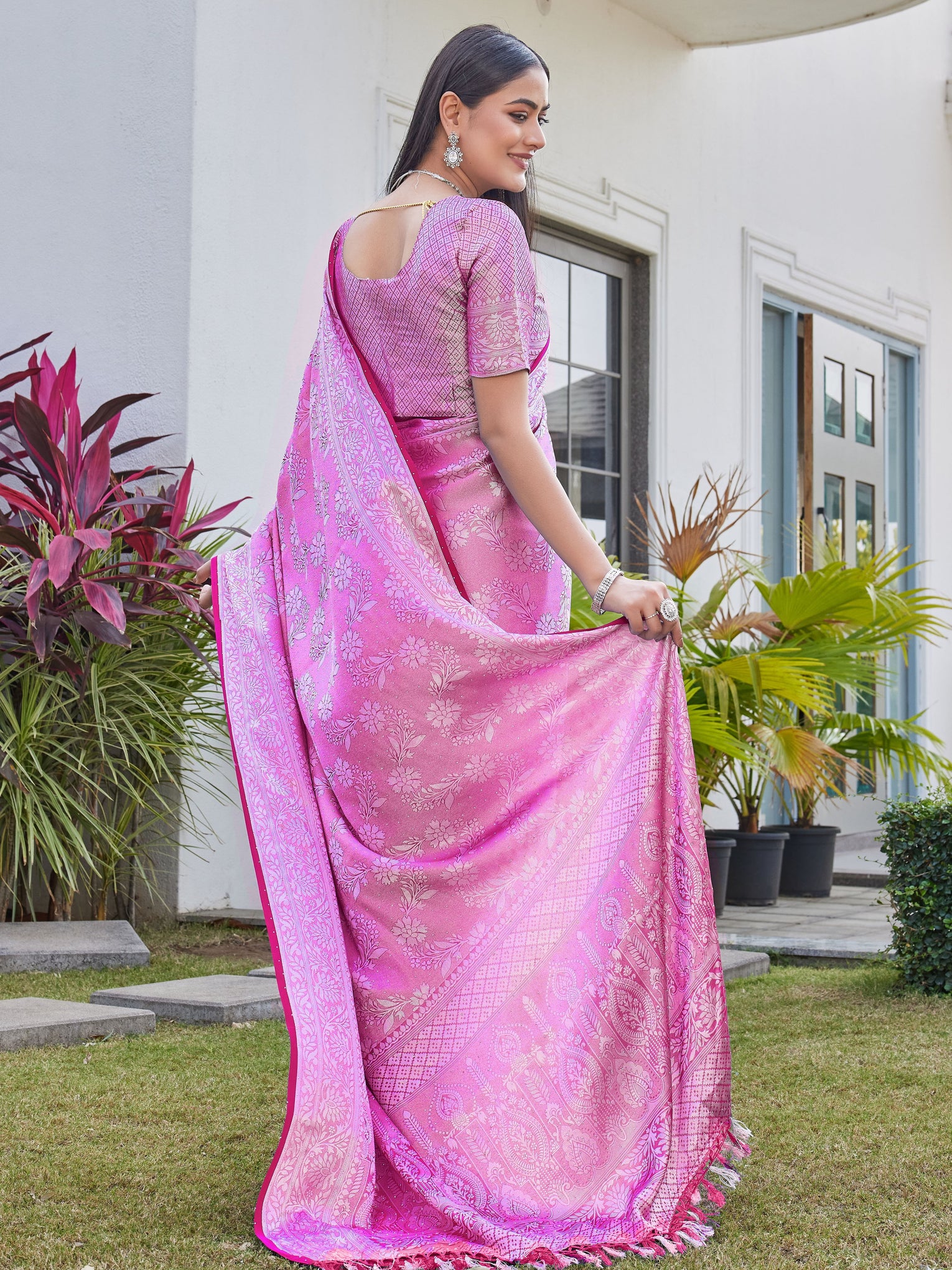 Rani Pink Georgette Saree RITU - View 5