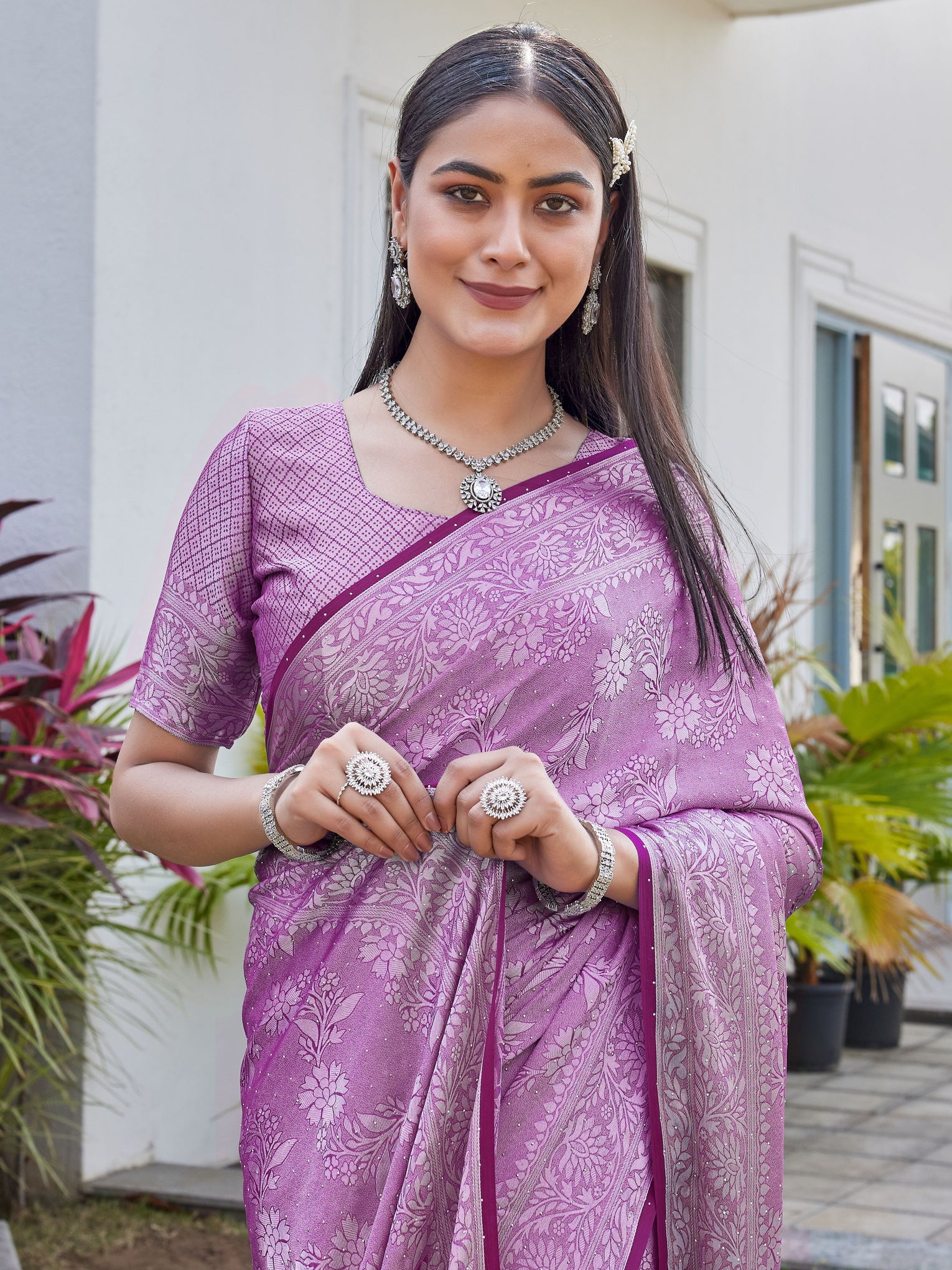 Mauve Georgette Saree RITU - View 7
