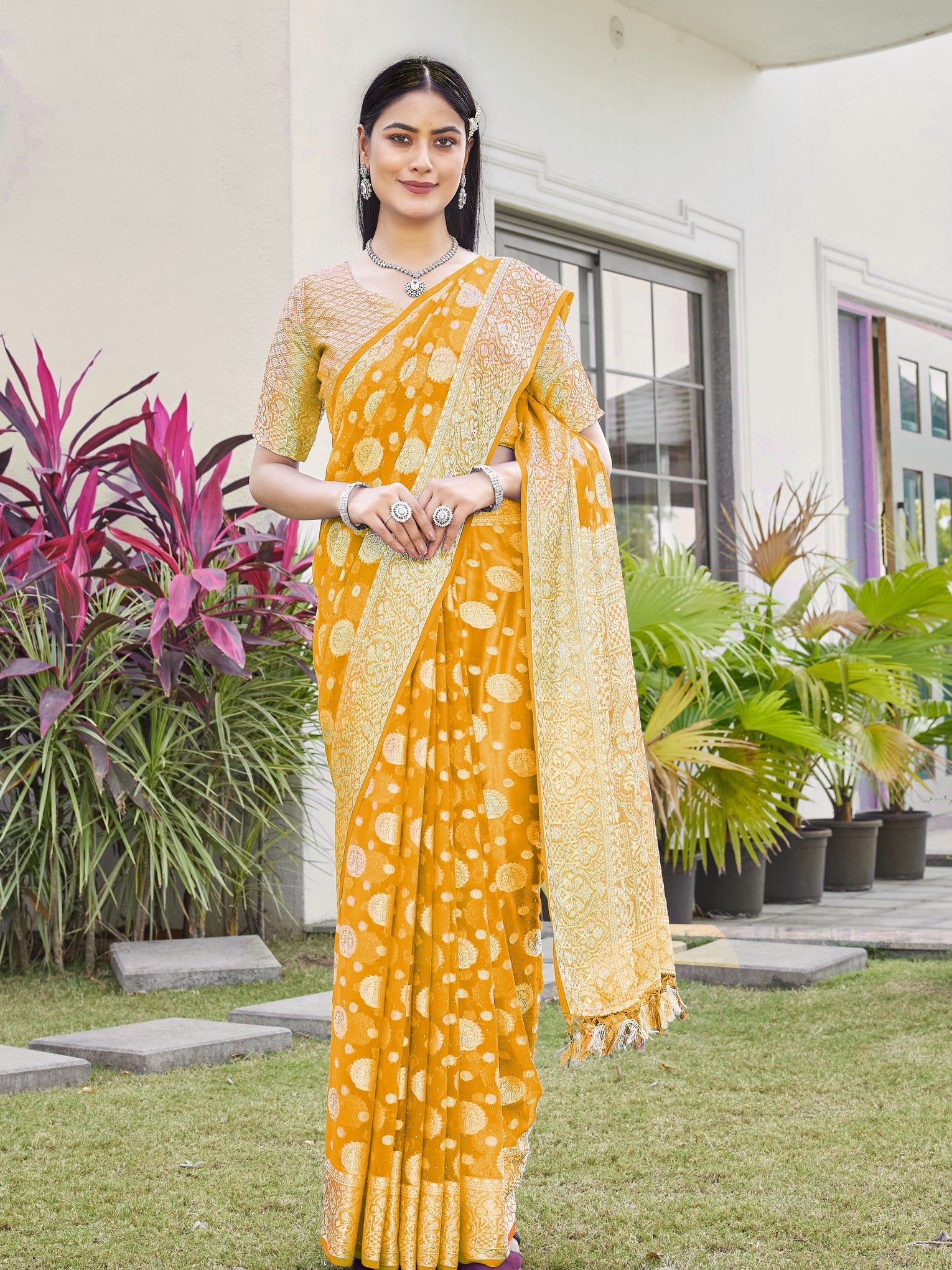 Yellow Georgette Saree RIYA - View 1
