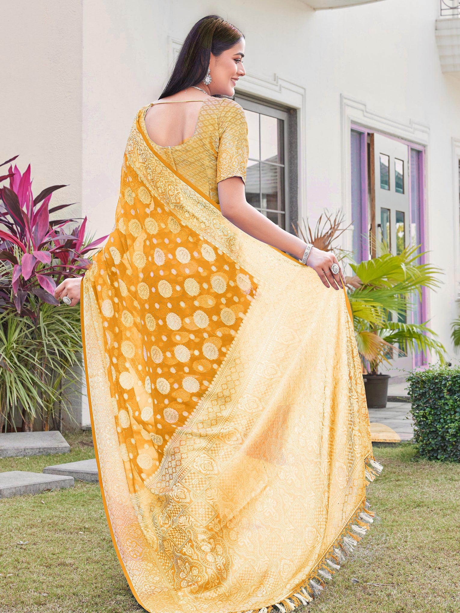 Yellow Georgette Saree RIYA - View 2