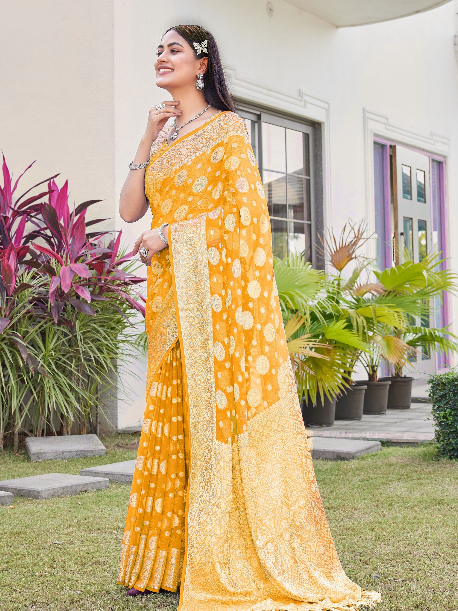 Yellow Georgette Saree RIYA - View 3