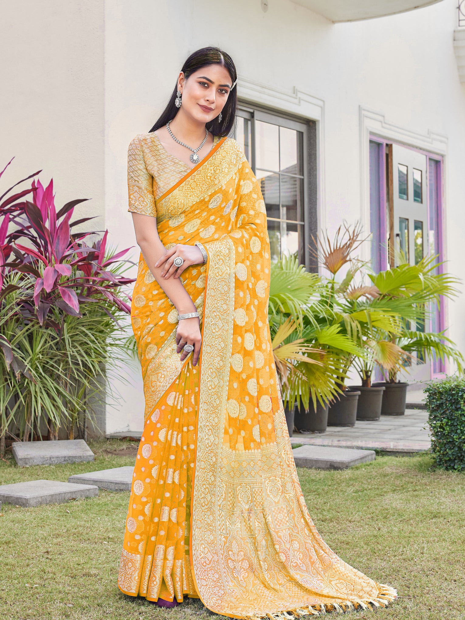 Yellow Georgette Saree RIYA - View 4