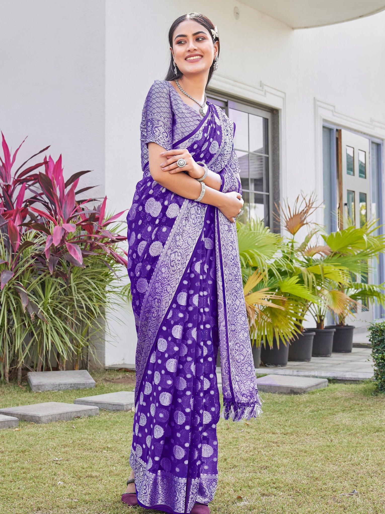 Purple Georgette Saree RIYA - View 1