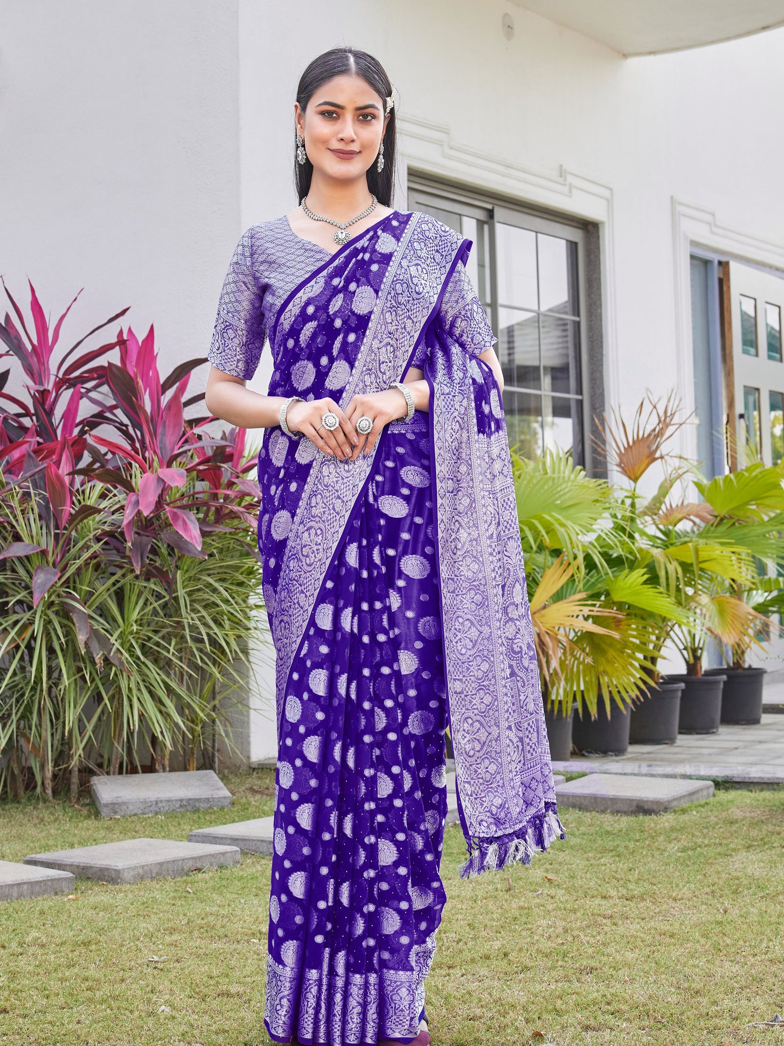 Purple Georgette Saree RIYA - View 2