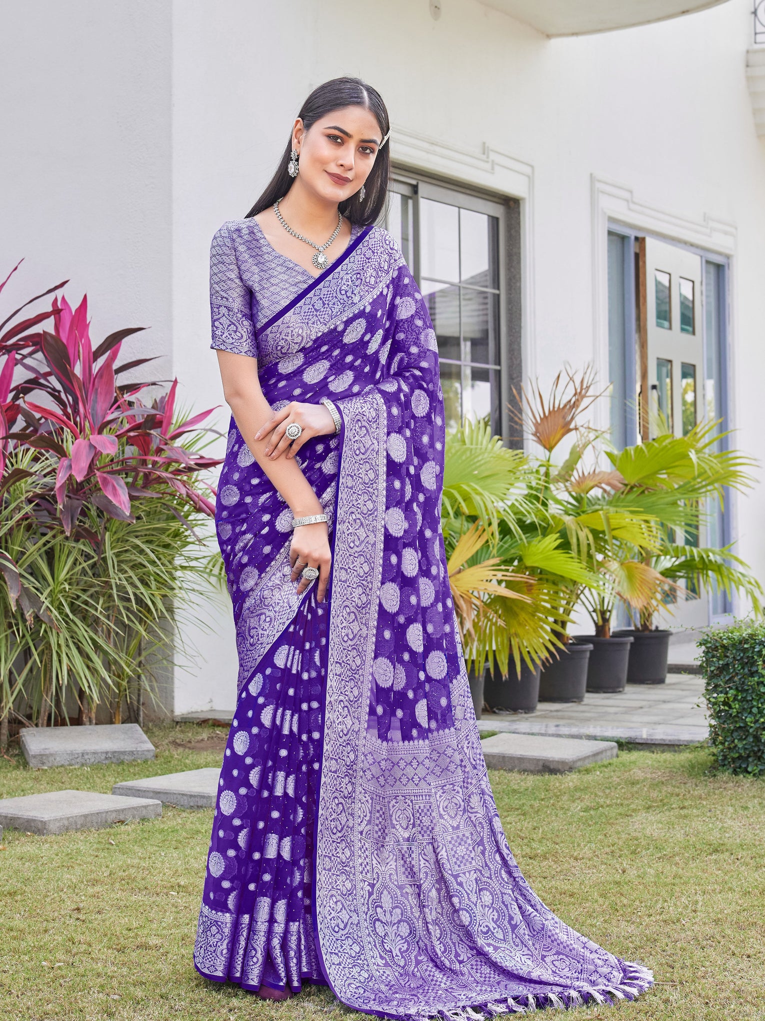 Purple Georgette Saree RIYA - View 5