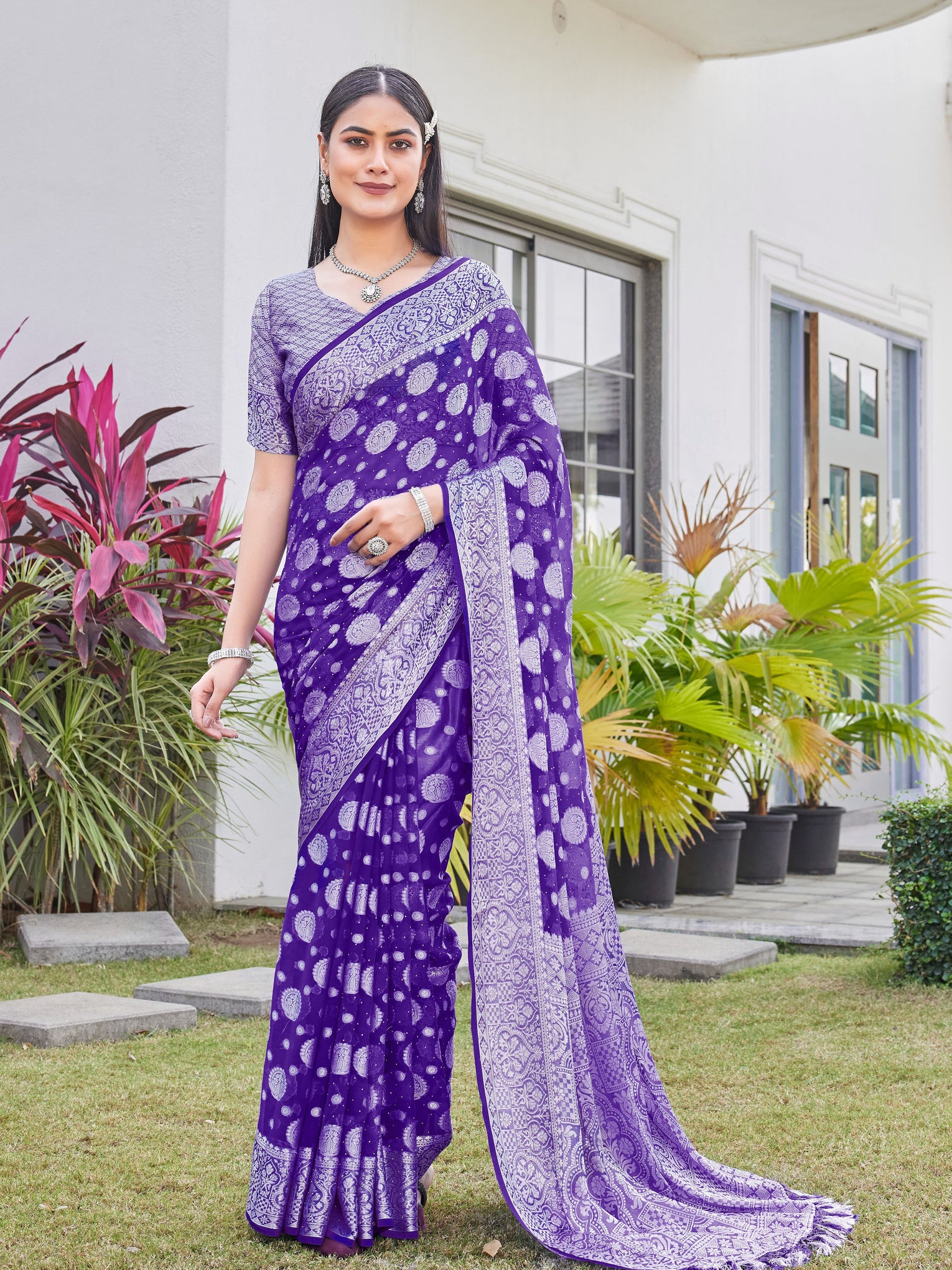Purple Georgette Saree RIYA - View 6