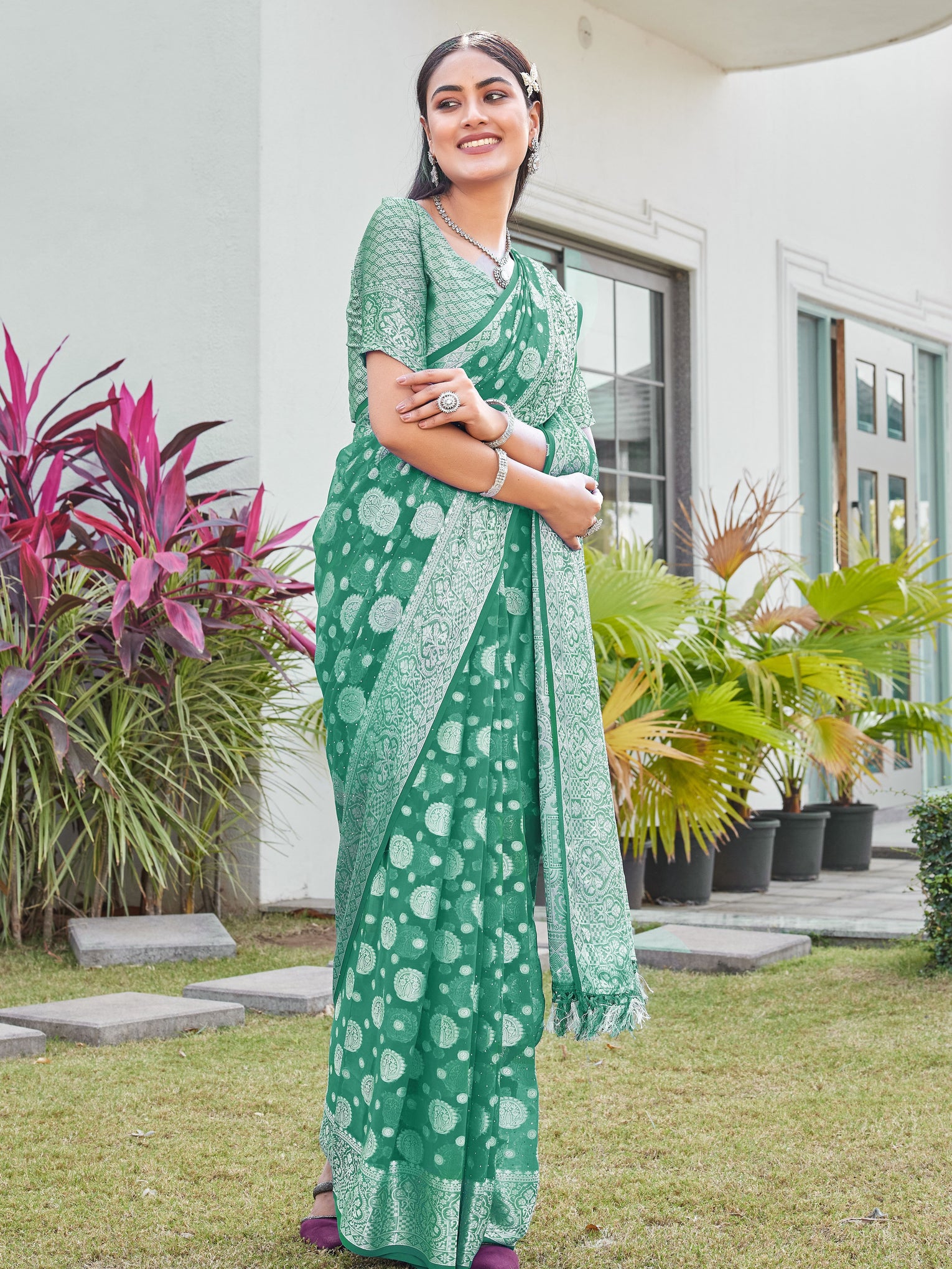 Green Georgette Saree RIYA - View 1