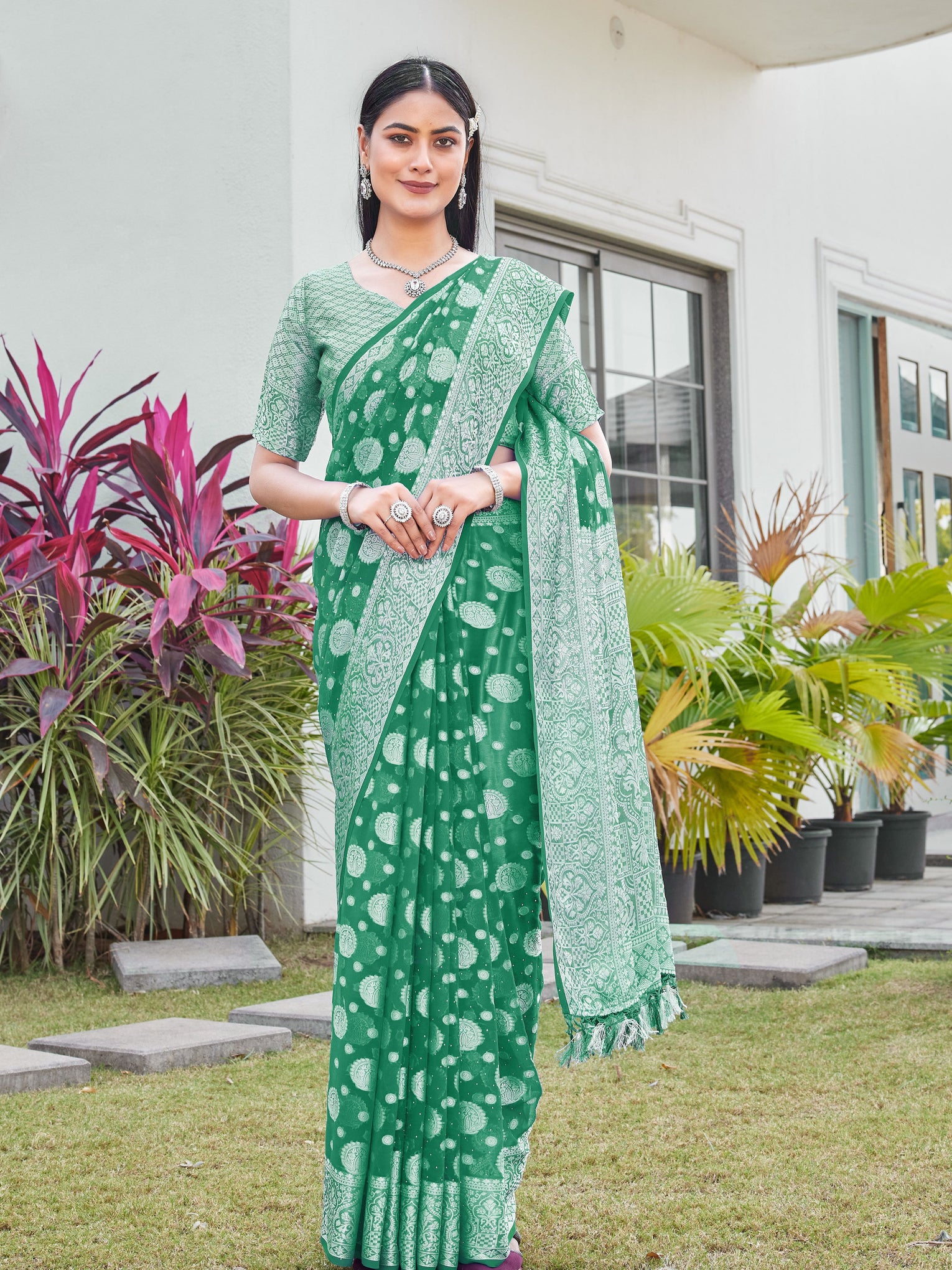 Green Georgette Saree RIYA - View 2