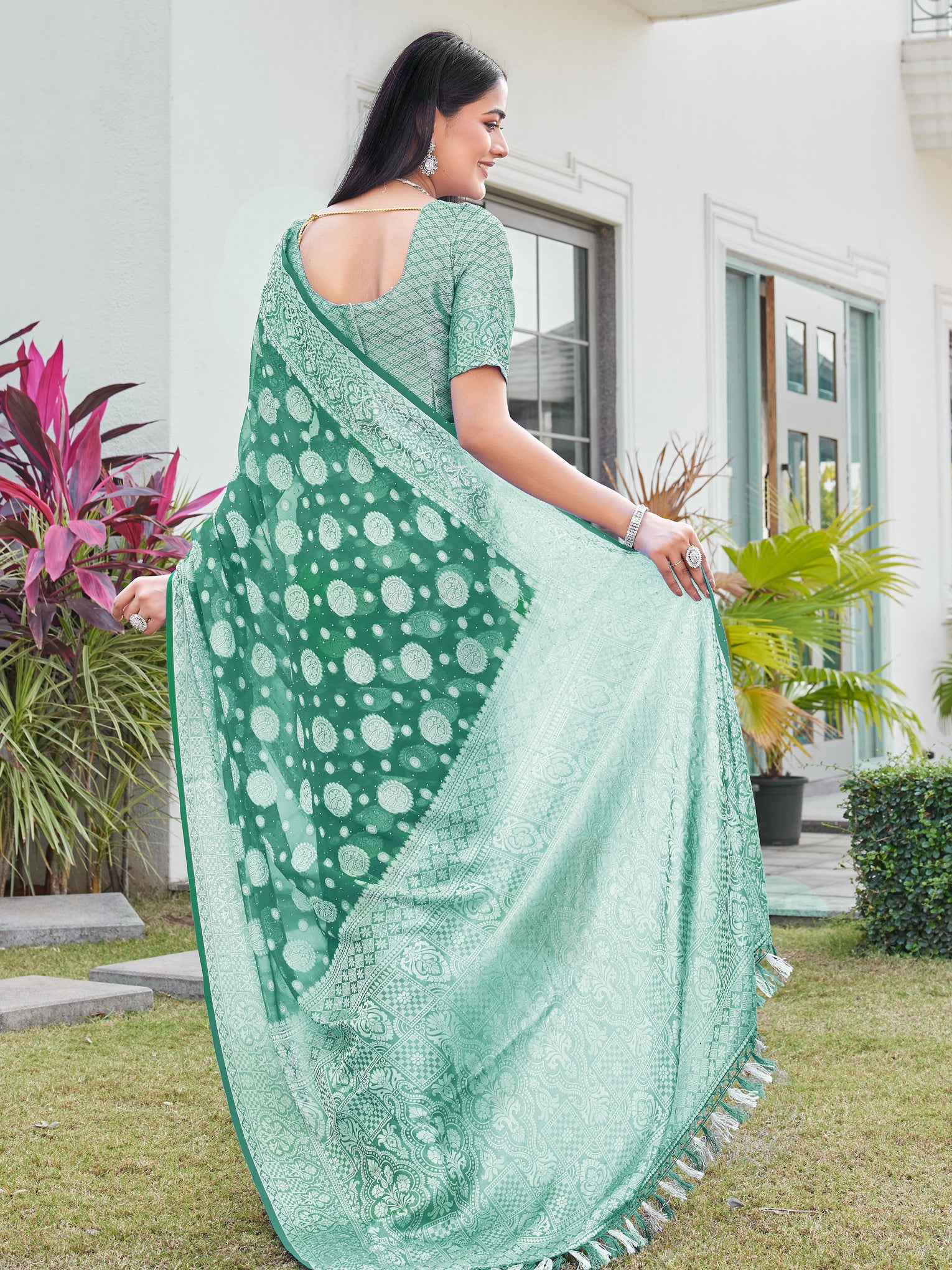 Green Georgette Saree RIYA - View 3