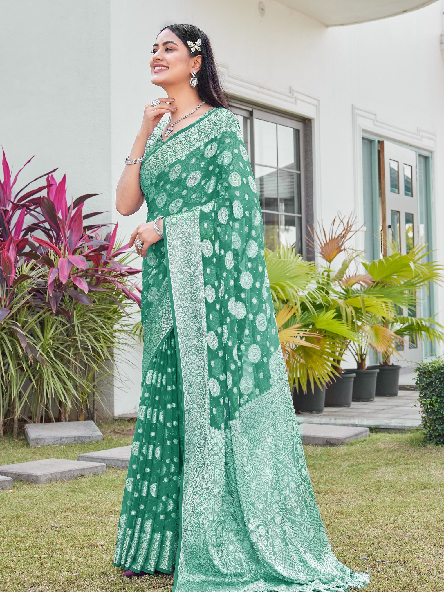 Green Georgette Saree RIYA - View 4