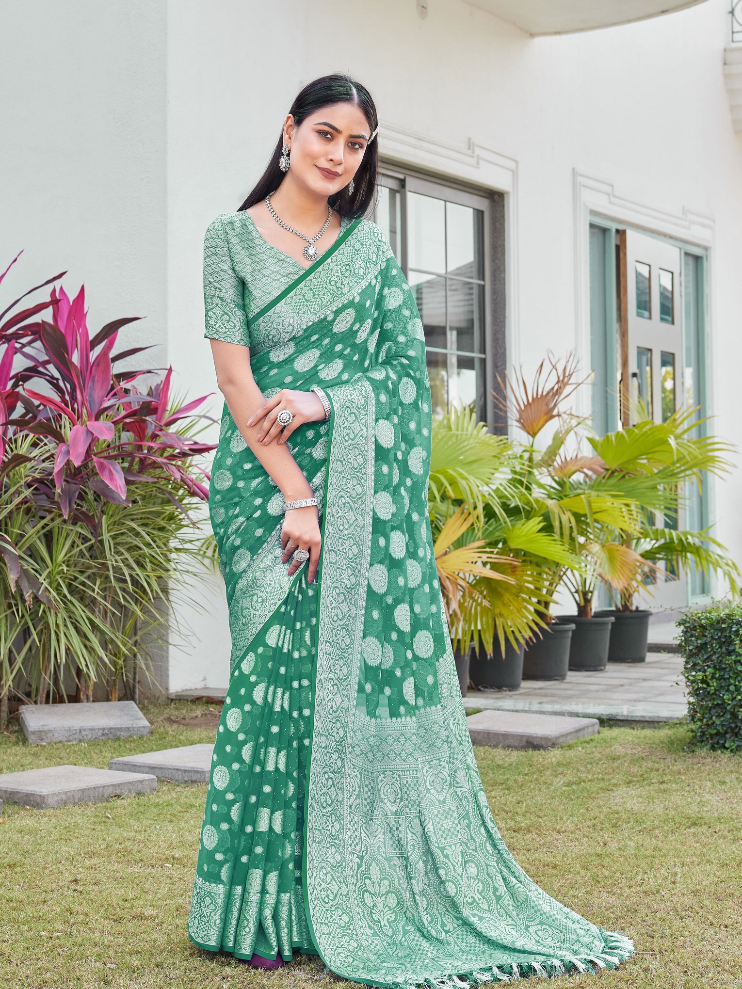 Green Georgette Saree RIYA - View 5