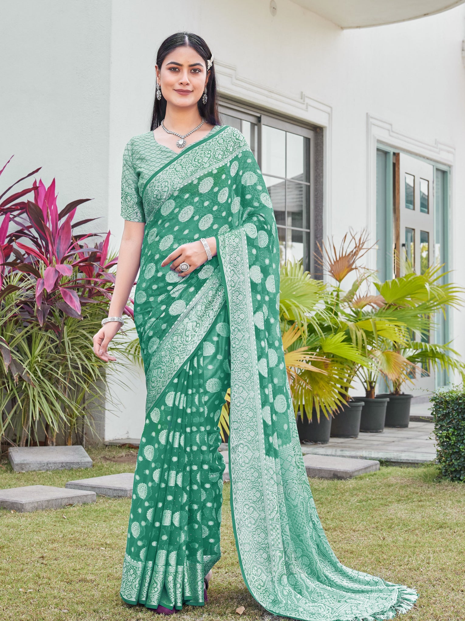 Green Georgette Saree RIYA - View 6