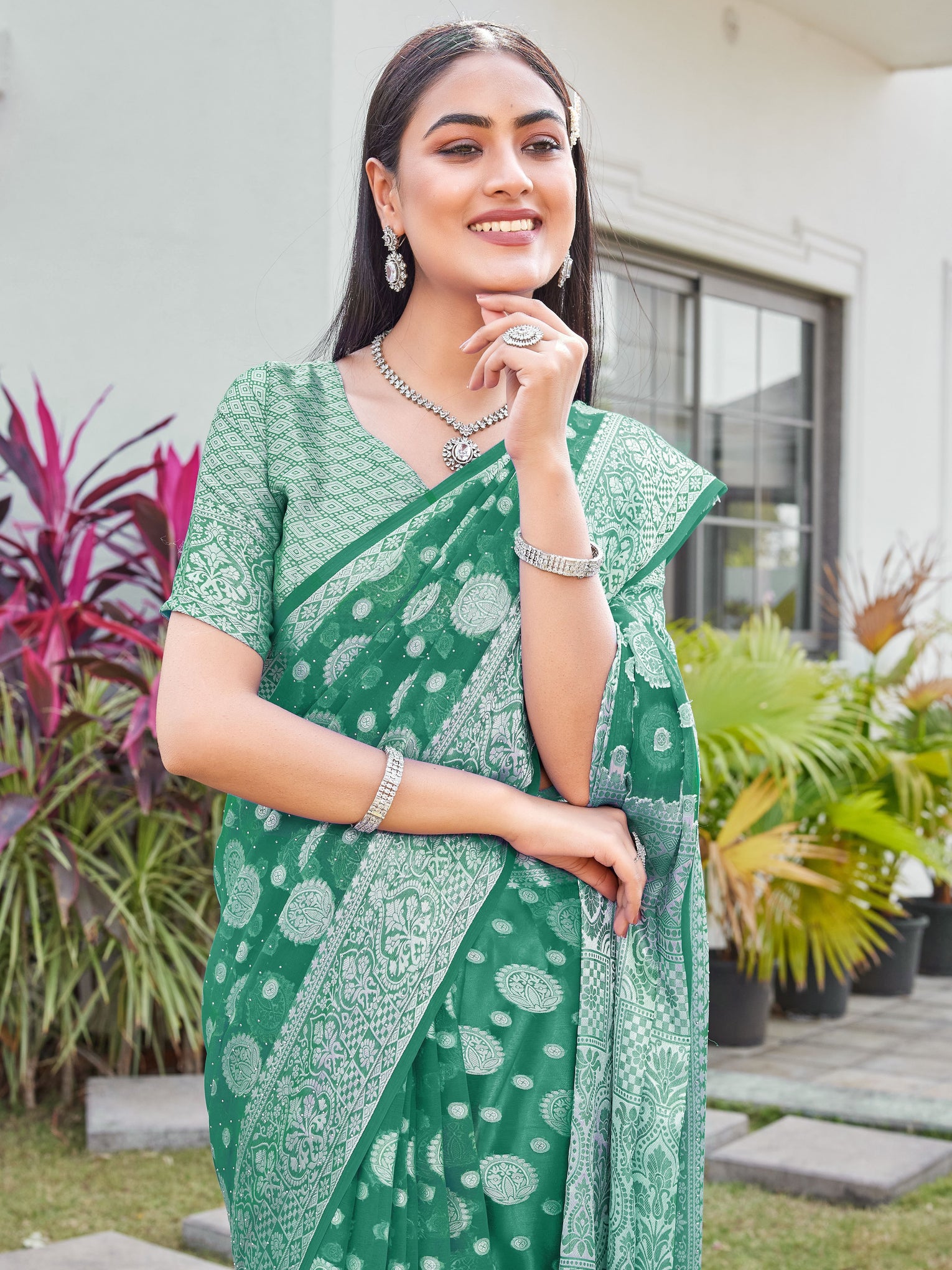Green Georgette Saree RIYA - View 7