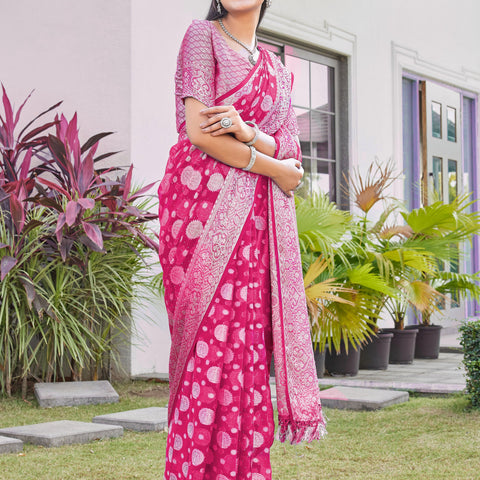 Rani Pink Georgette Saree RIYA - View 1