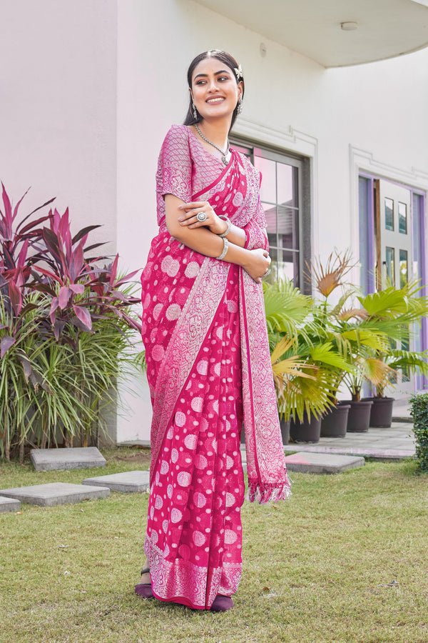 Rani Pink Georgette Saree RIYA - View 1