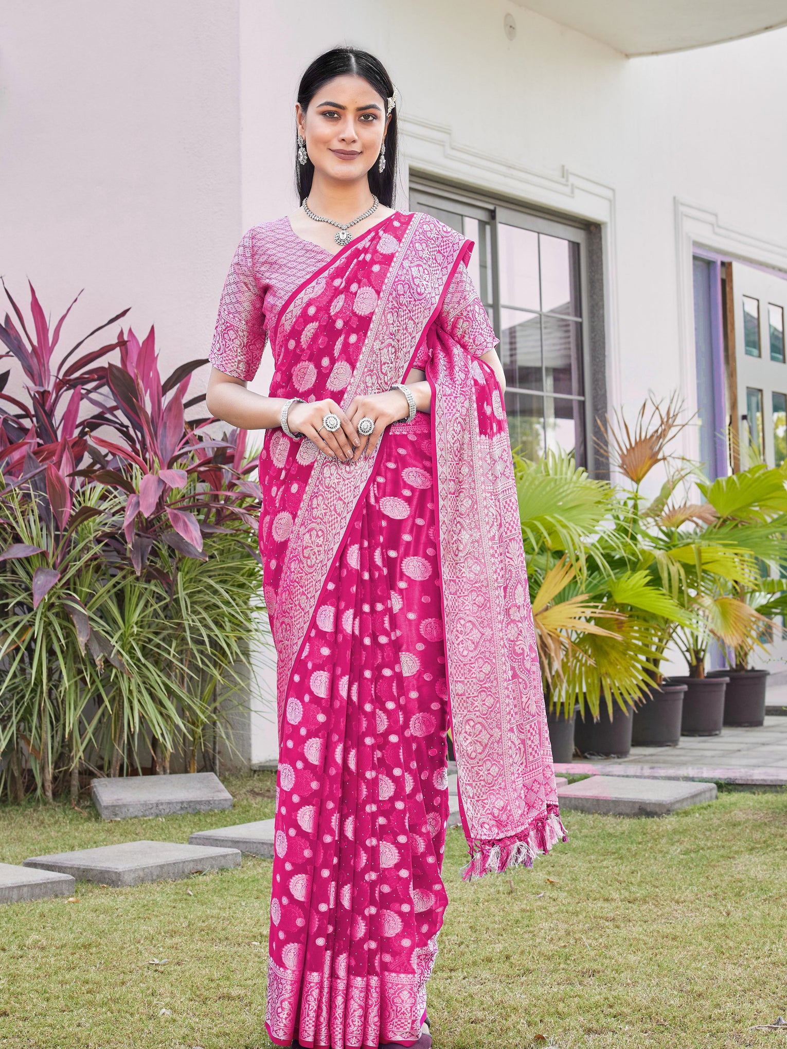 Rani Pink Georgette Saree RIYA - View 2