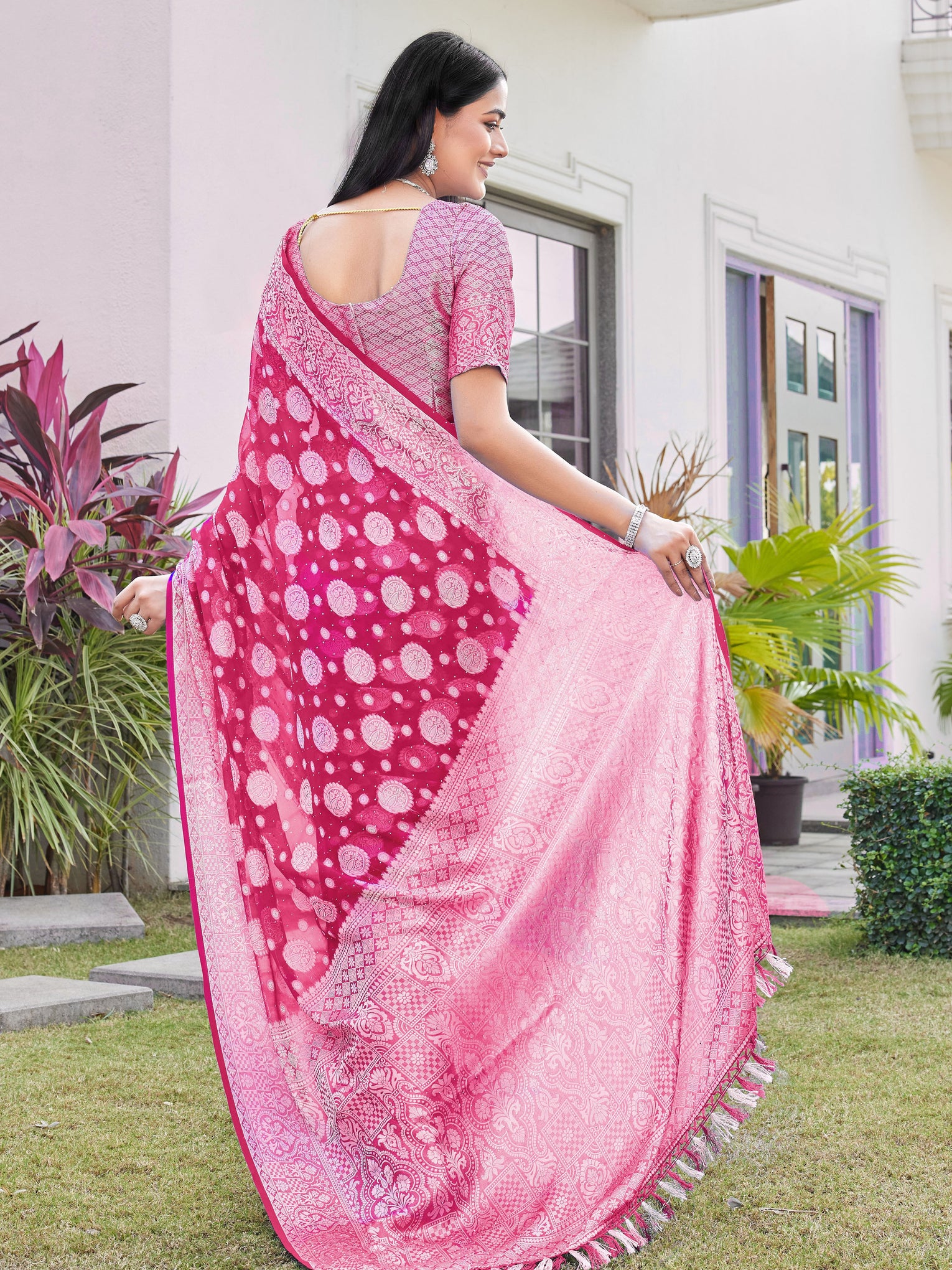 Rani Pink Georgette Saree RIYA - View 3