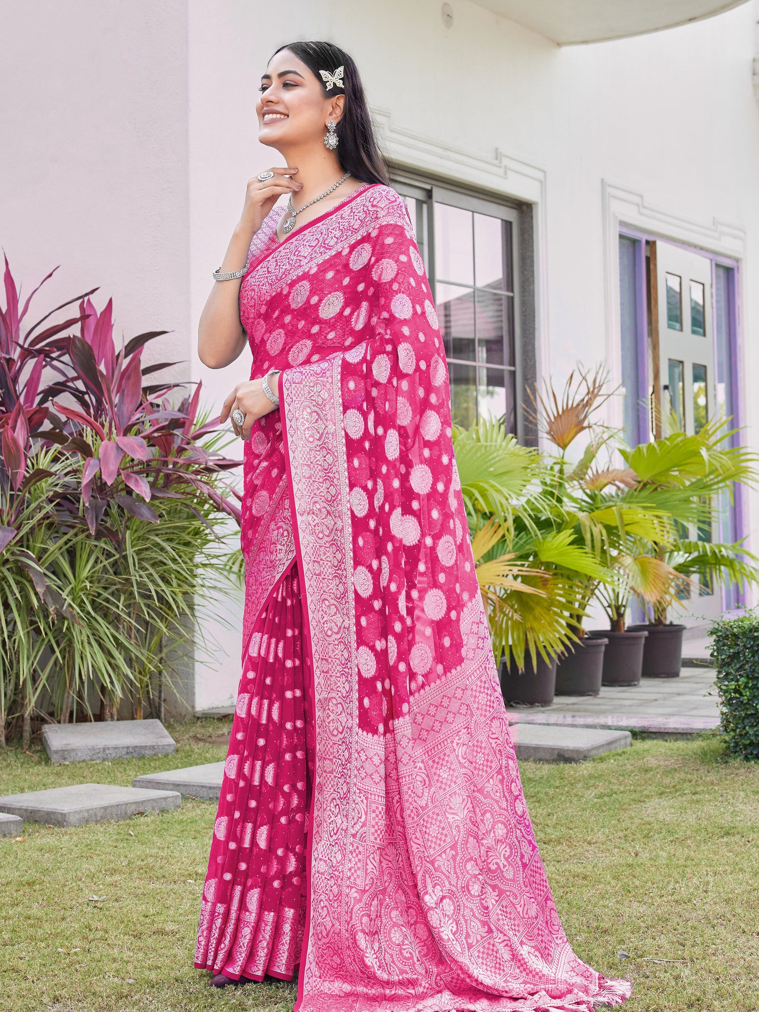 Rani Pink Georgette Saree RIYA - View 4