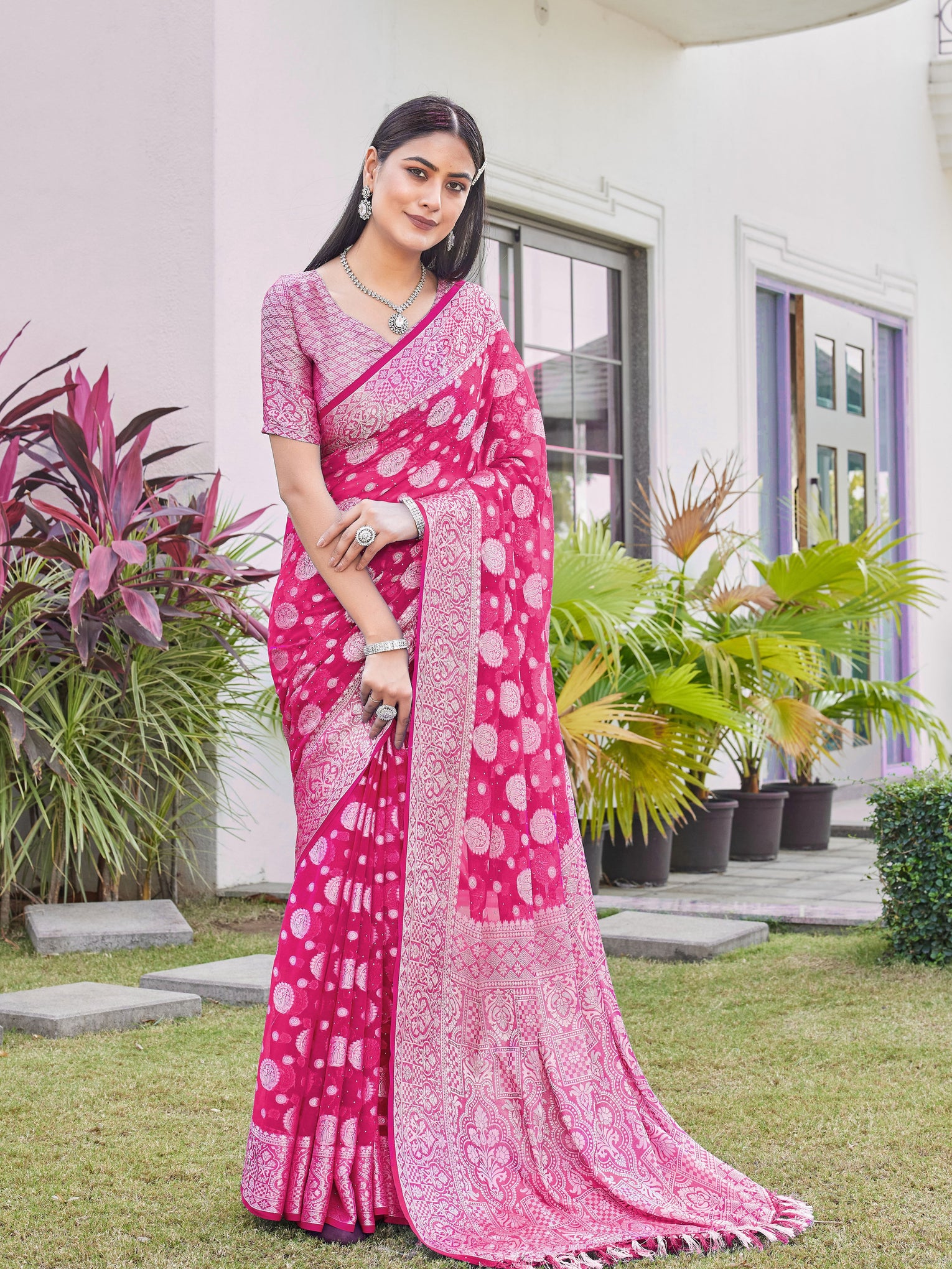 Rani Pink Georgette Saree RIYA - View 5
