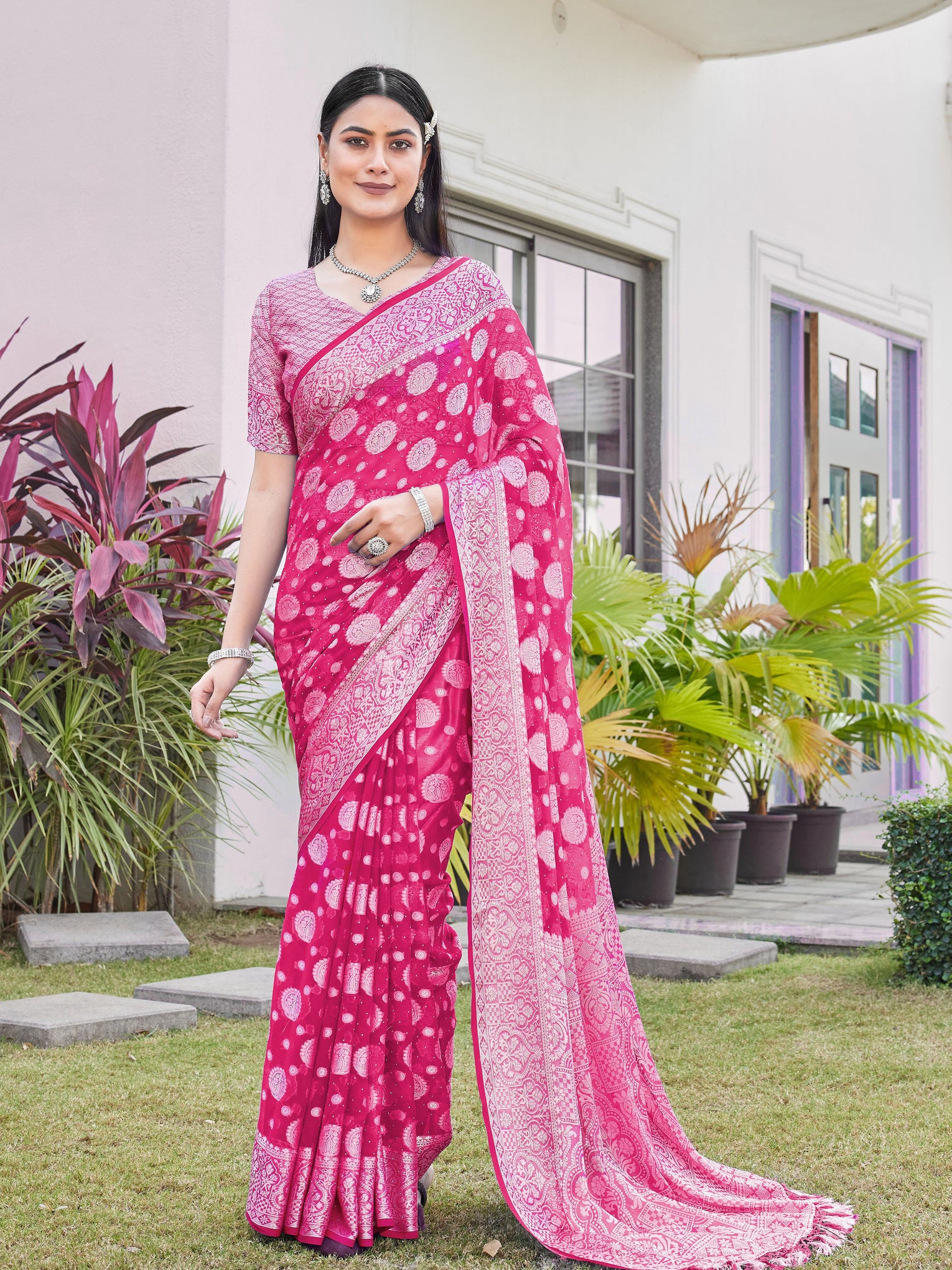 Rani Pink Georgette Saree RIYA - View 6