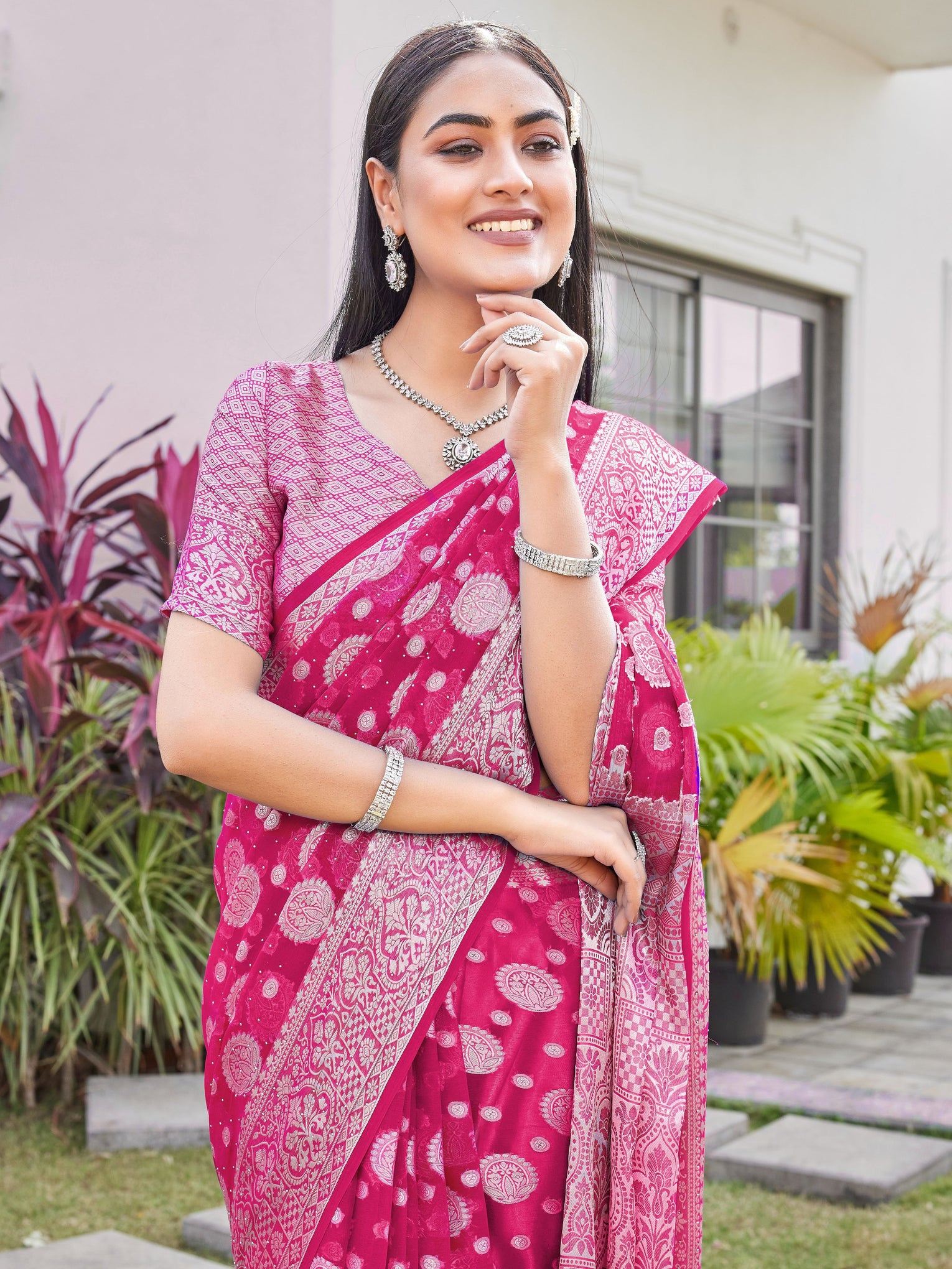 Rani Pink Georgette Saree RIYA - View 7