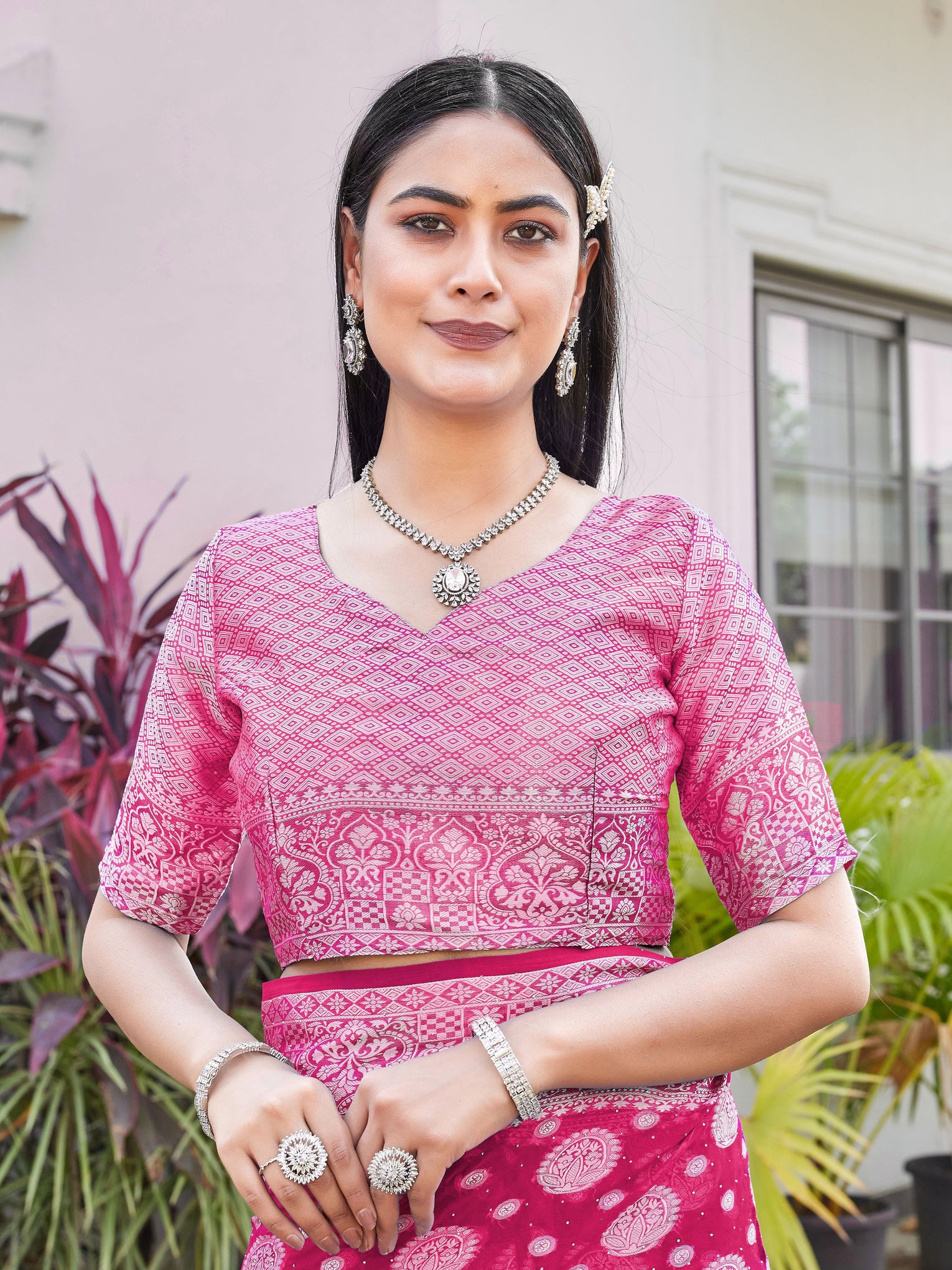 Rani Pink Georgette Saree RIYA - View 8