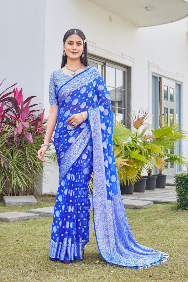 Royal Blue Georgette Saree RIYA - View 1