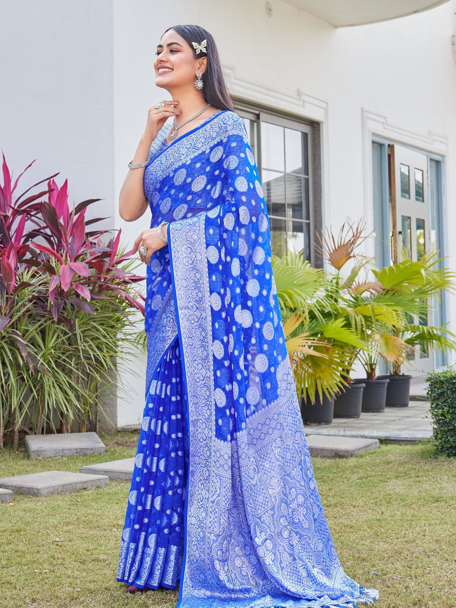 Royal Blue Georgette Saree RIYA - View 3