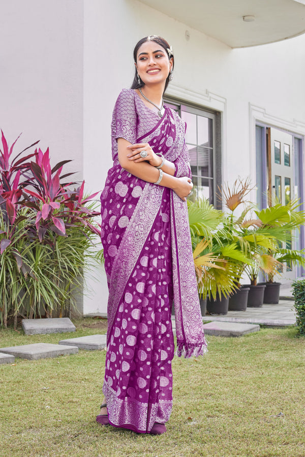 Wine Georgette Saree RIYA - View 1