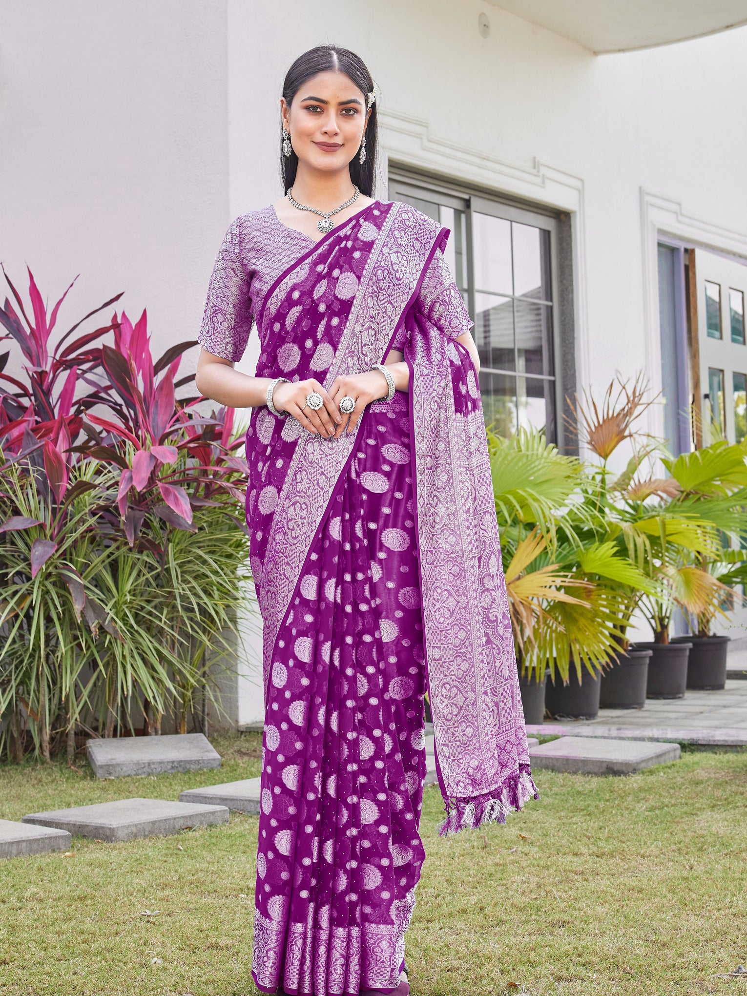 Wine Georgette Saree RIYA - View 2