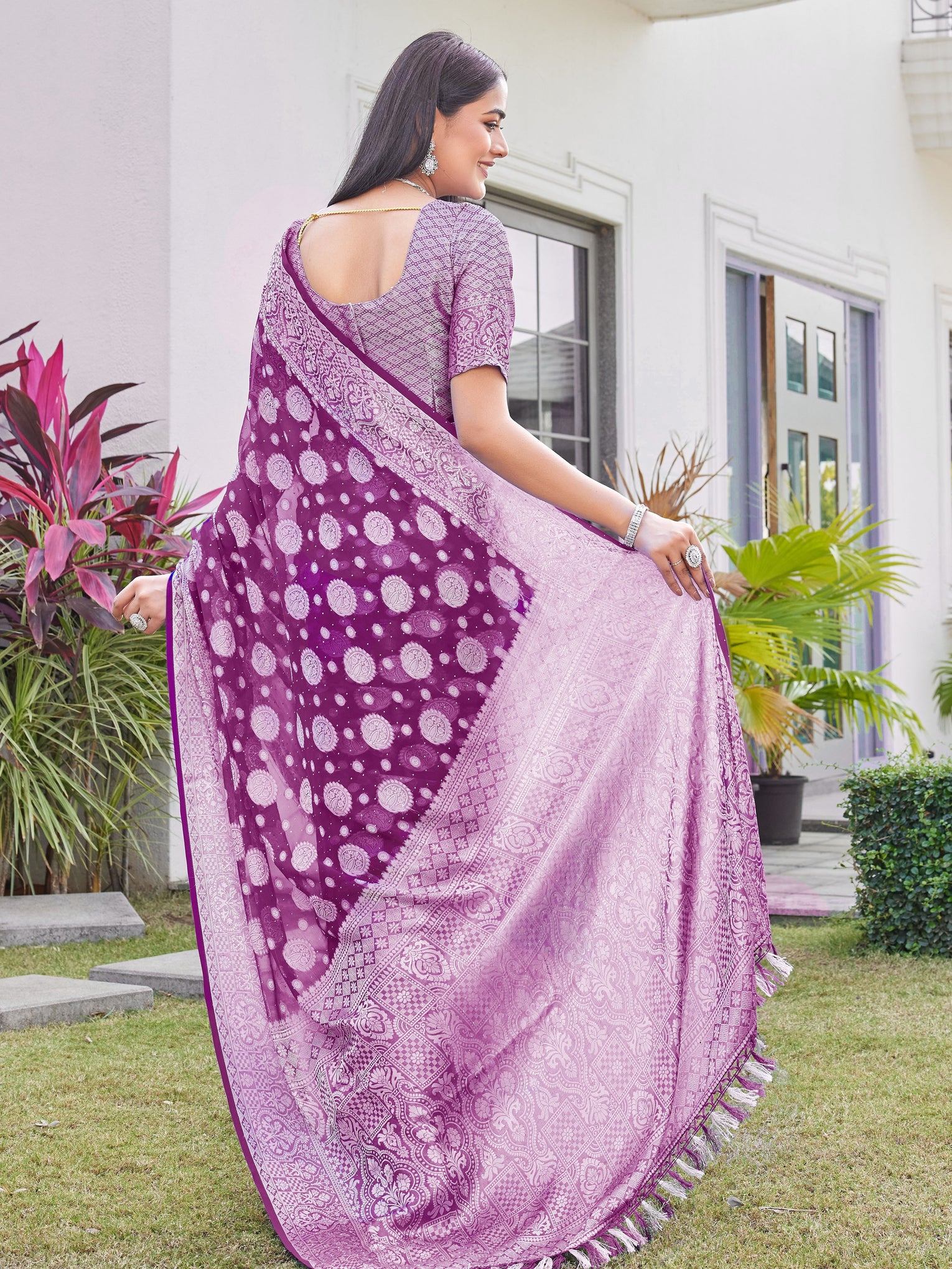 Wine Georgette Saree RIYA - View 3