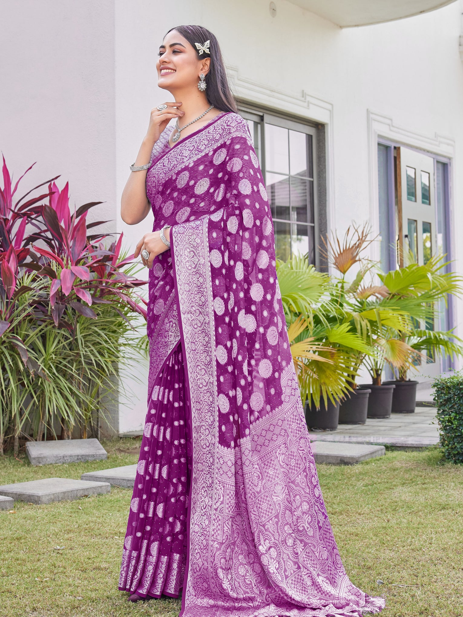 Wine Georgette Saree RIYA - View 4