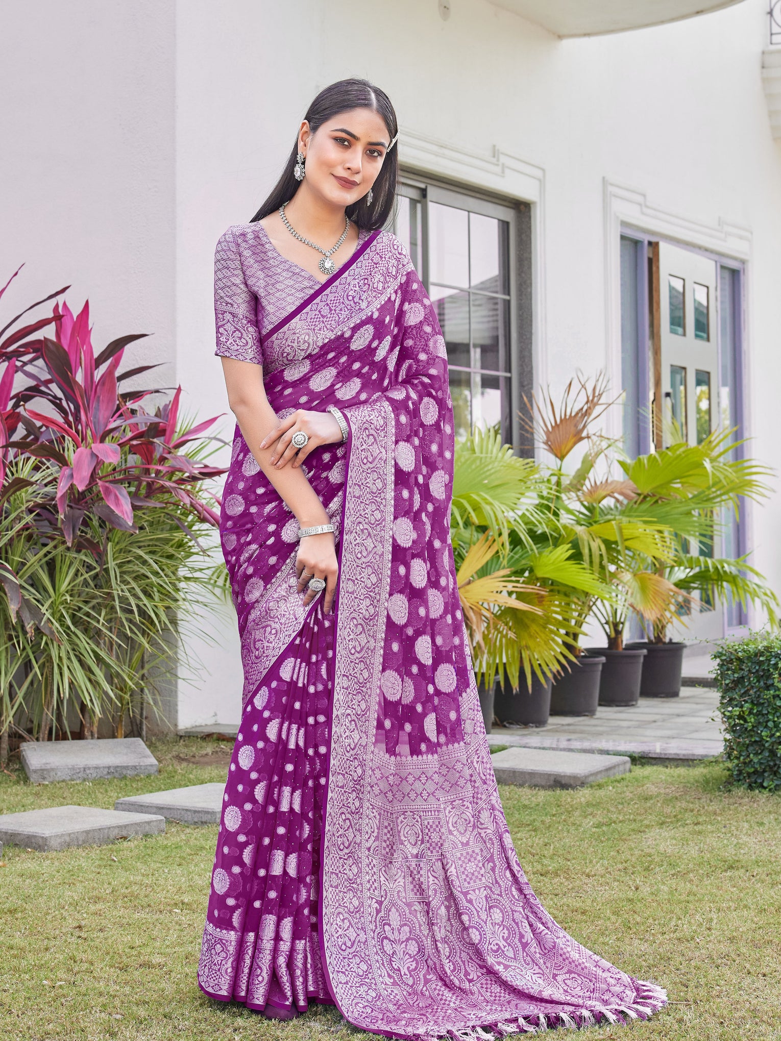 Wine Georgette Saree RIYA - View 5