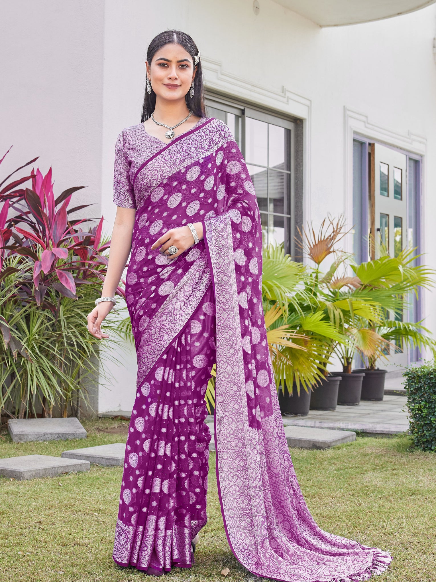 Wine Georgette Saree RIYA - View 6
