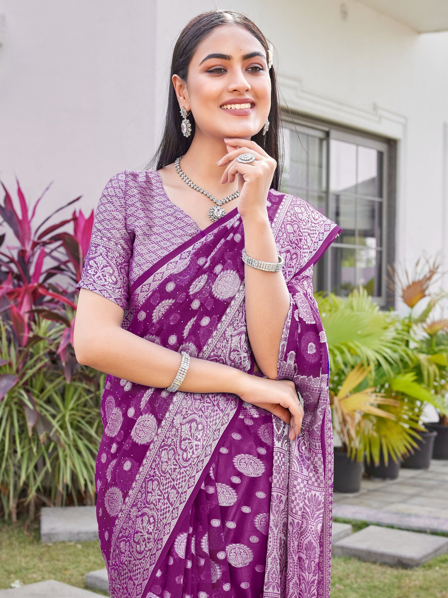 Wine Georgette Saree RIYA - View 7